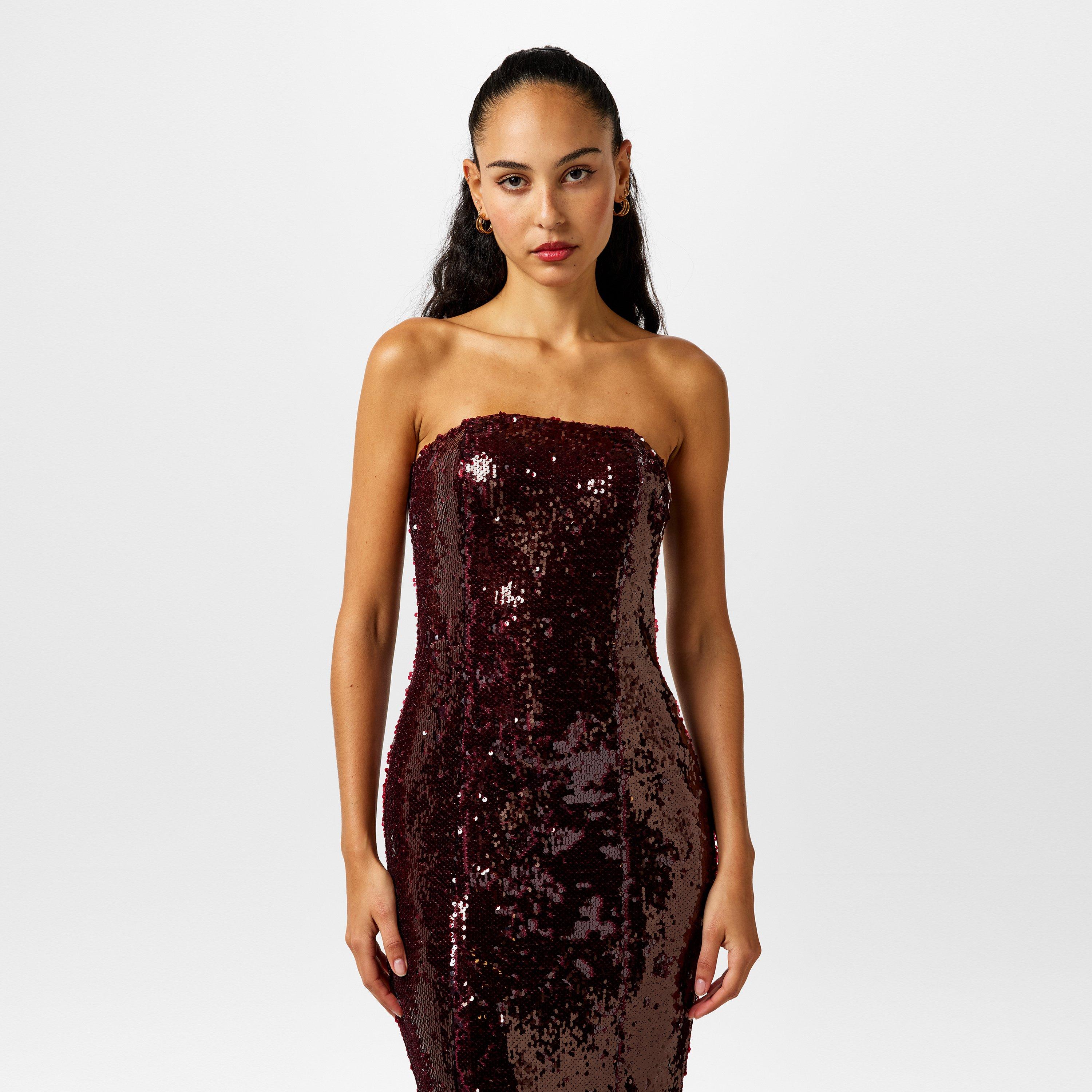 Wine - Pretty Lavish - Sequin Midaxi Dress - 4