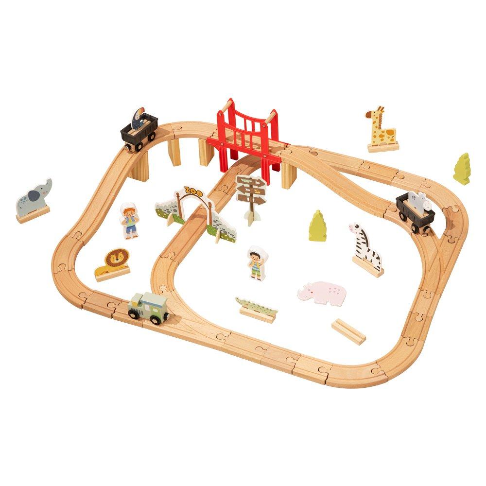 Tooky Toy  Kids 60 Piece Wooden Train Set - 