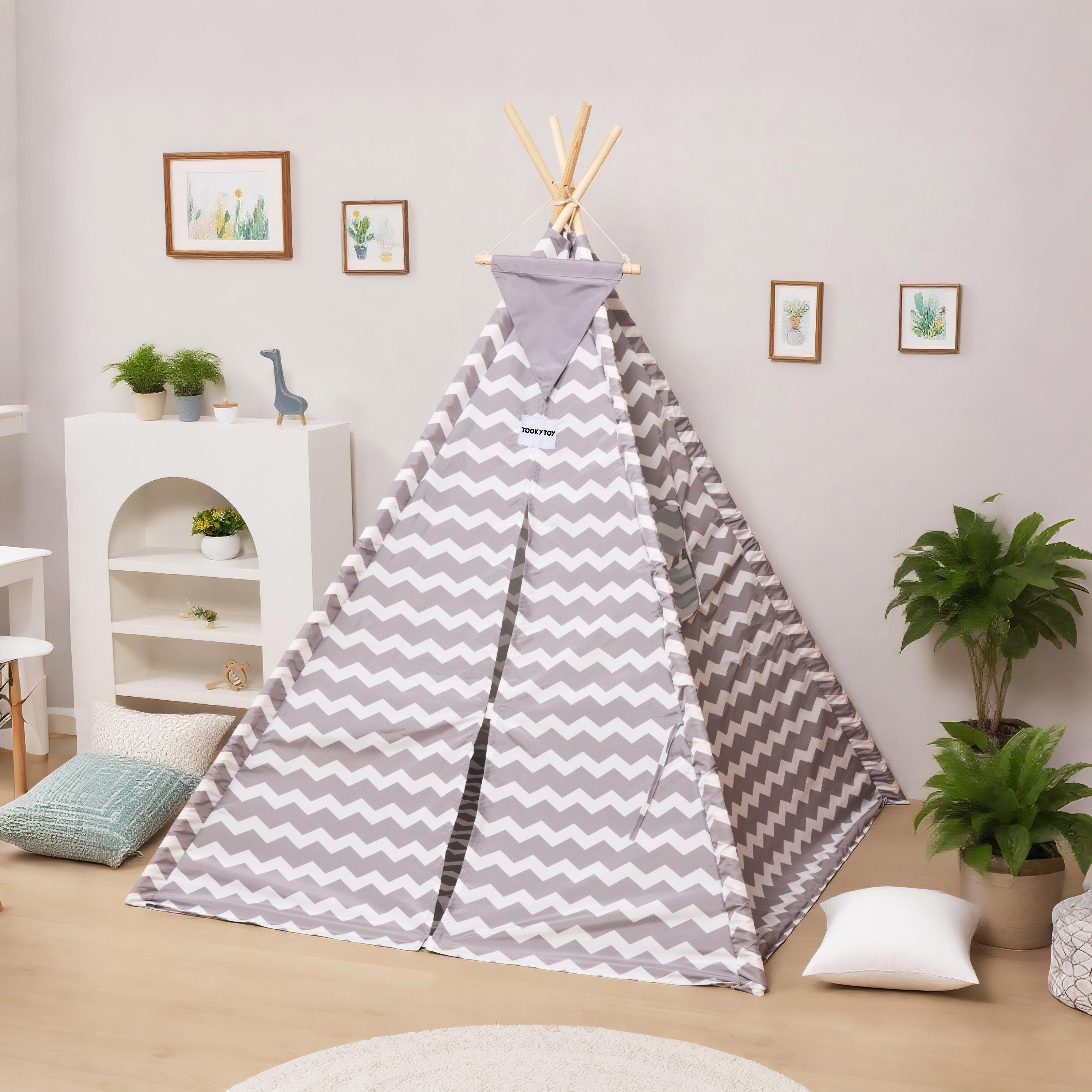 Neutral - Tooky Toy - Wooden Teepee Play Tent - 2
