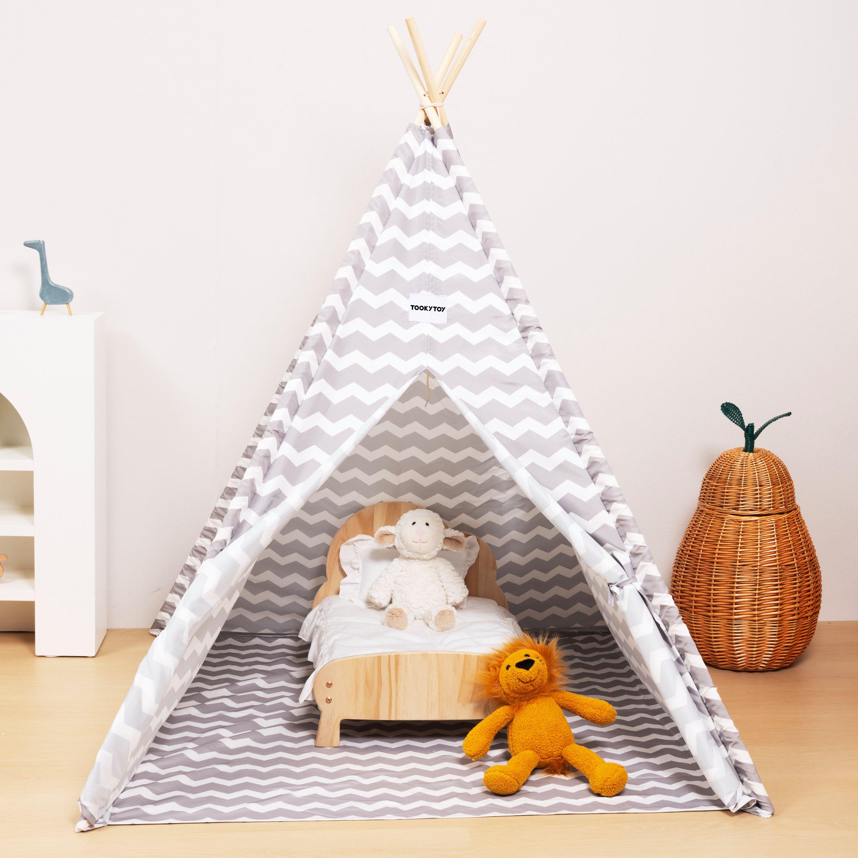 Neutral - Tooky Toy - Wooden Teepee Play Tent - 3