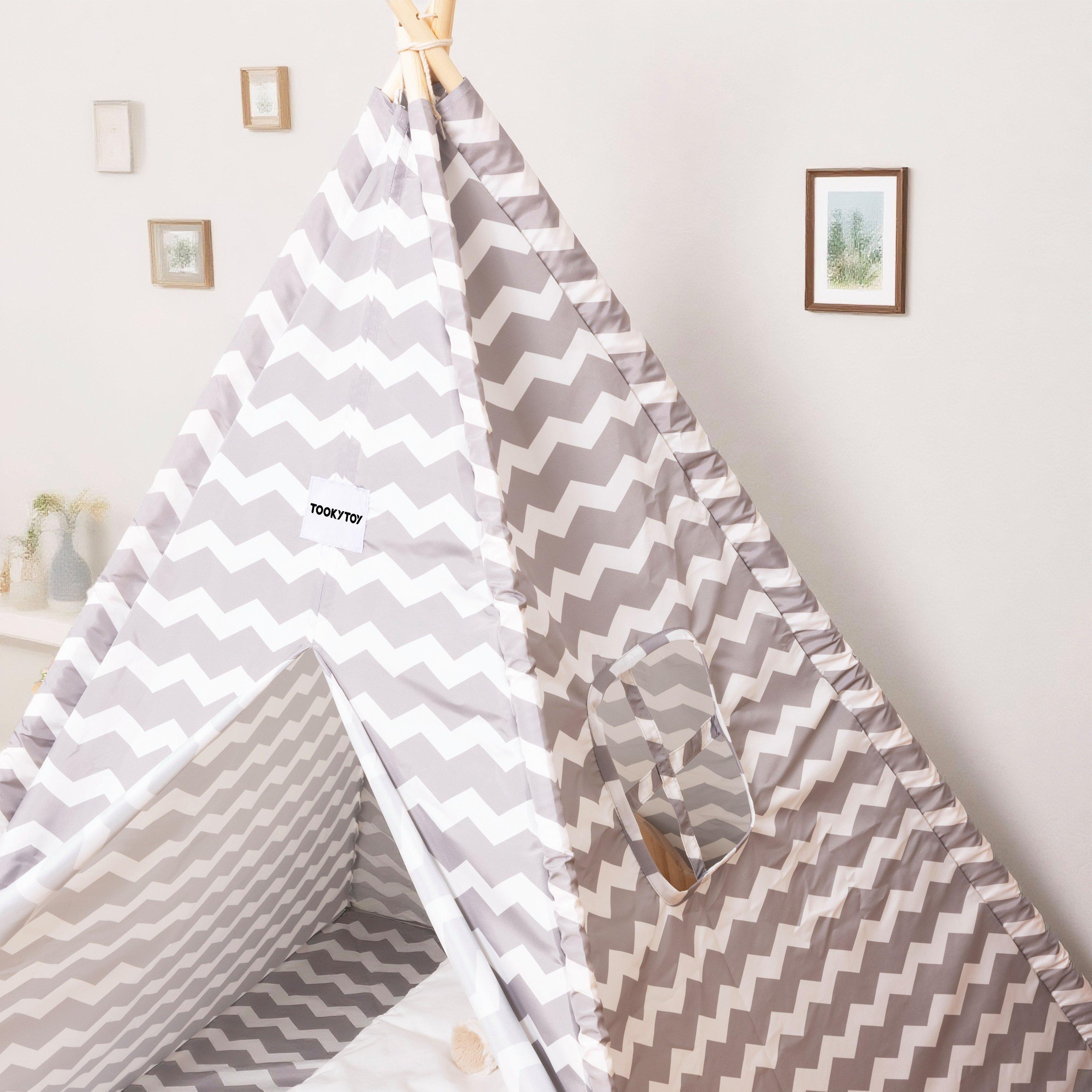 Neutral - Tooky Toy - Wooden Teepee Play Tent - 4
