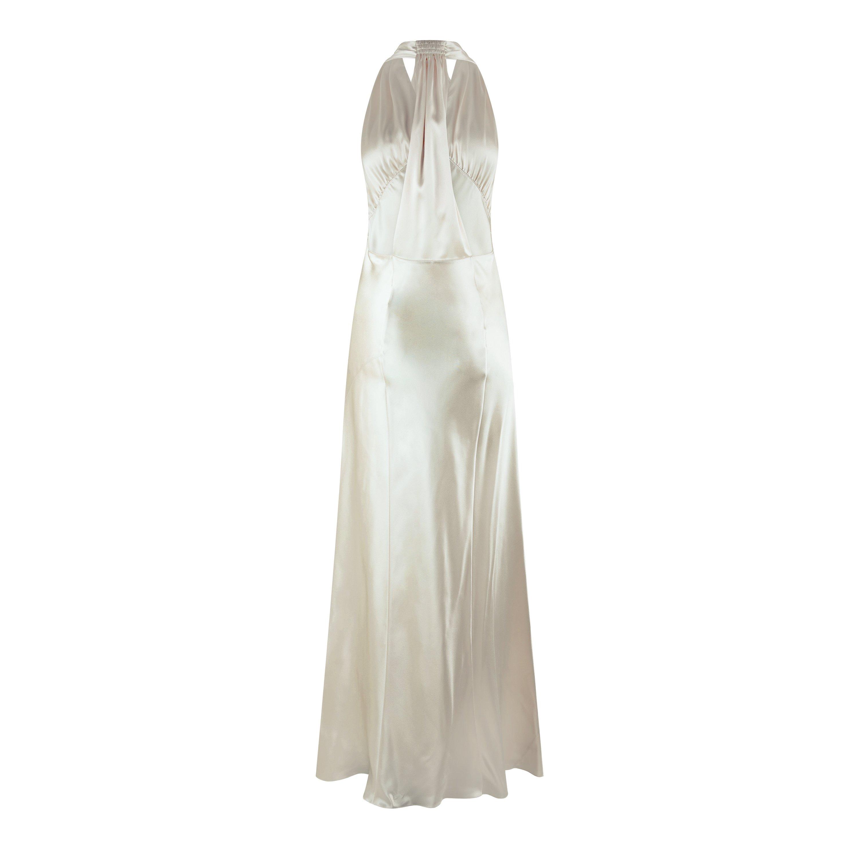 Ivoire Vintage - Saint Laurent - Halterneck Satin Maxi Dress - 6