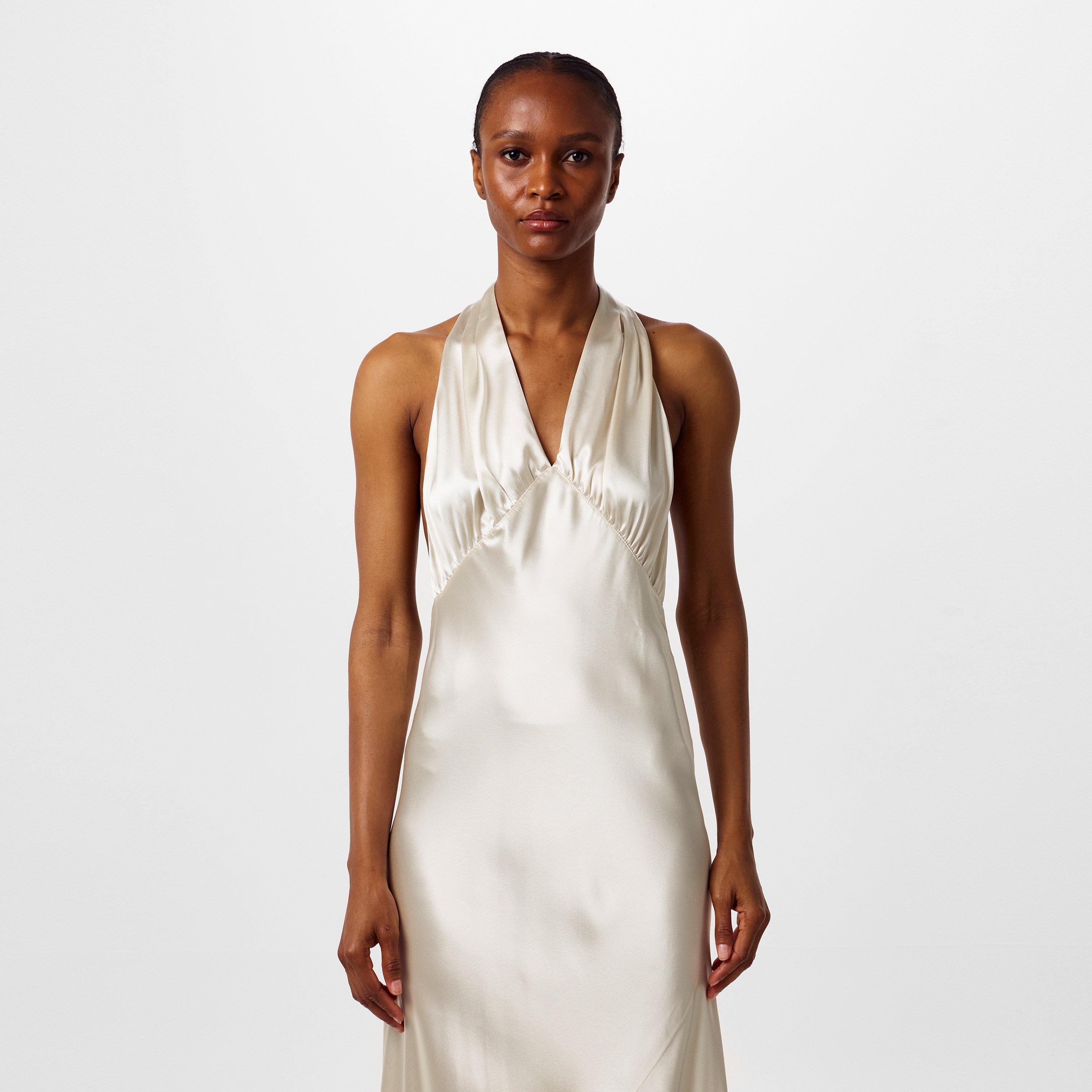 Ivoire Vintage - Saint Laurent - Halterneck Satin Maxi Dress - 4