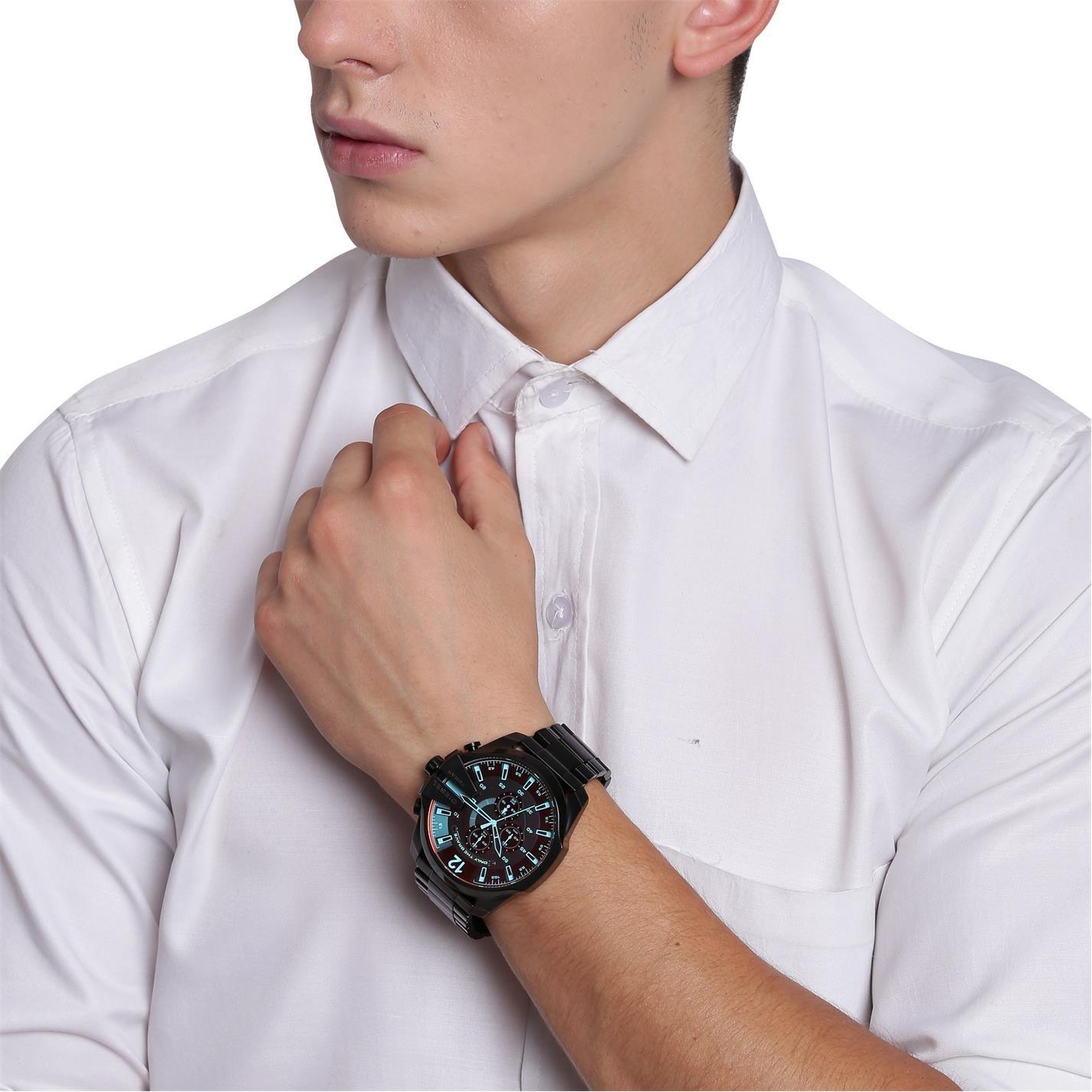 Black/Silver - Diesel - Diesel Men's Mega Chief Chronograph Black Stainless Steel Watch DZ4318 - 10