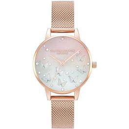 Olivia Burton Sparkle Butterfly 30mm Ombre And Rose Gold Mesh Watch