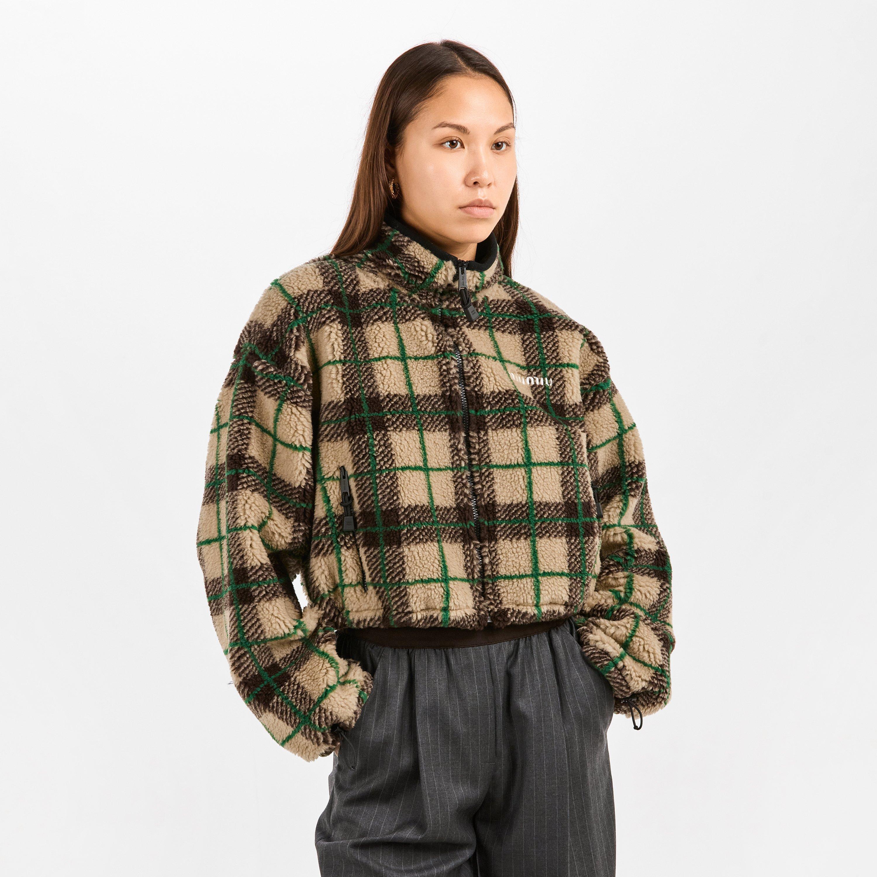 Albino Cacao - Miu Miu - Checked teddy jacket with zipper - 3