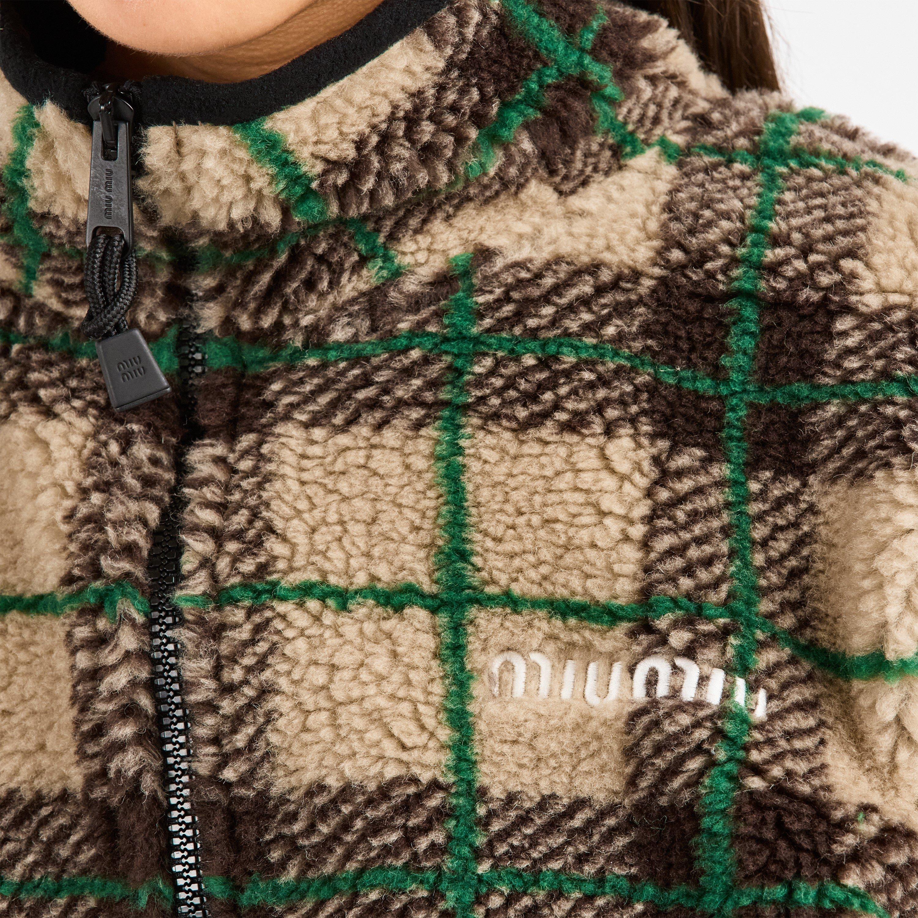 Albino Cacao - Miu Miu - Checked teddy jacket with zipper - 5