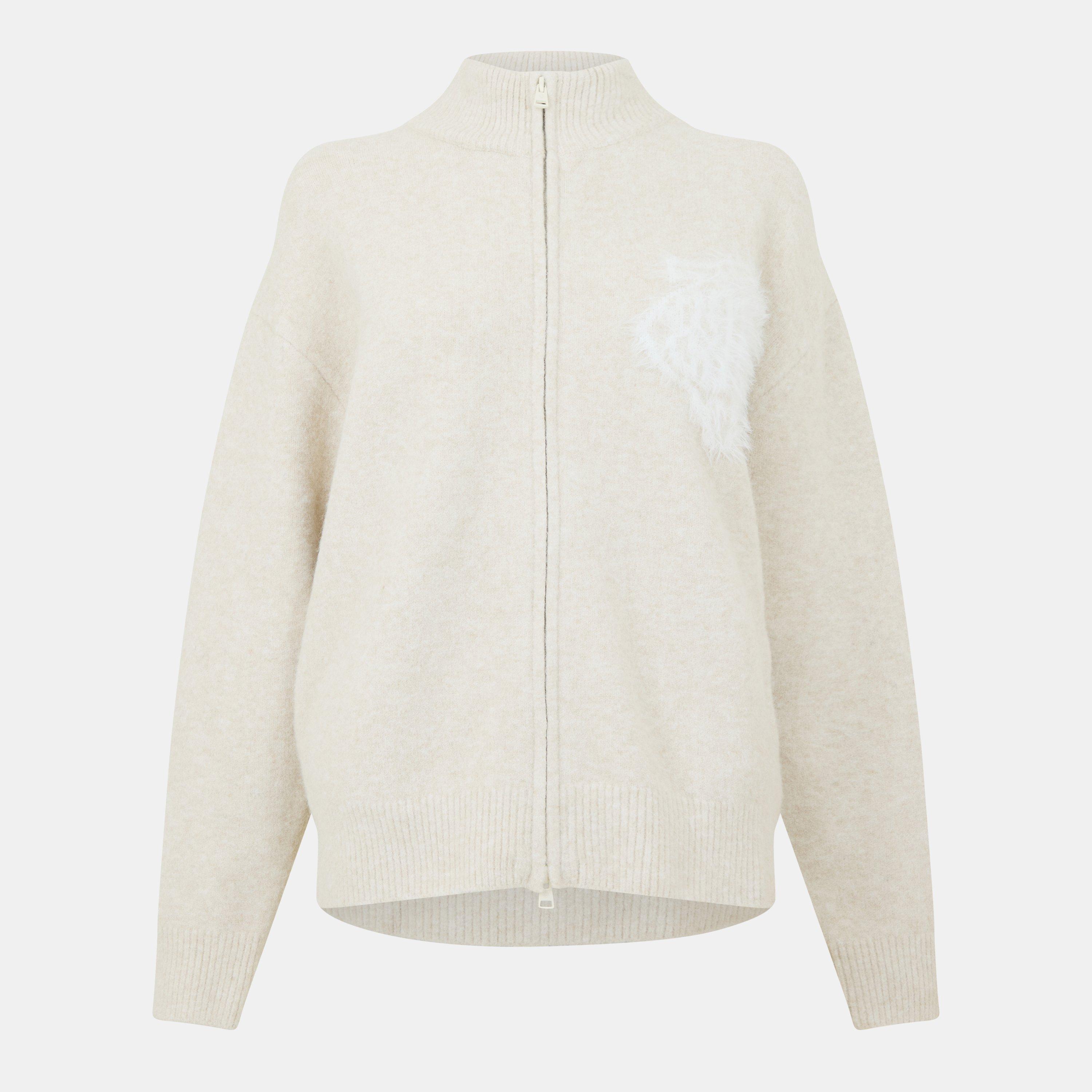 Beige - The Couture Club - Womens Fluffy Knit Zip-Through - 1