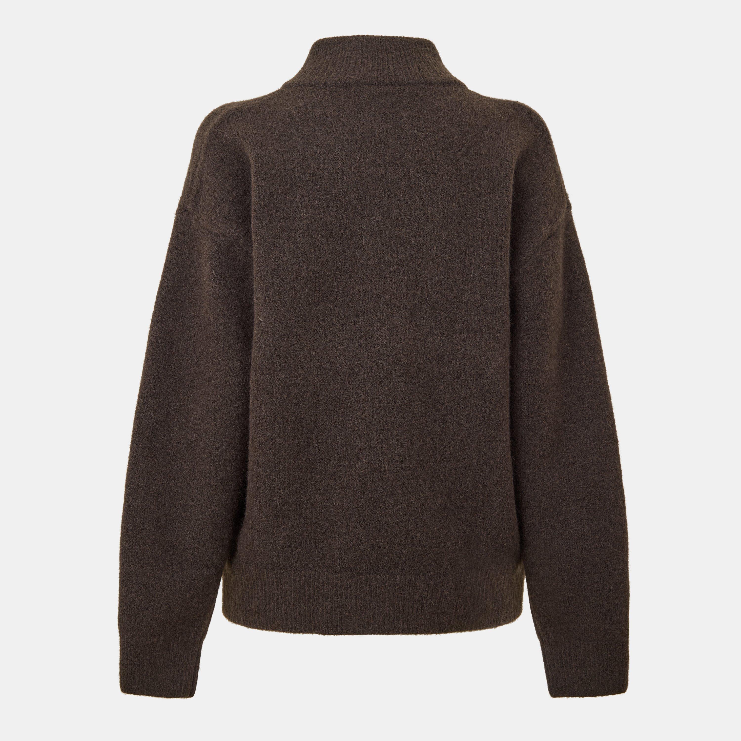 Brown - The Couture Club - Womens Fluffy Knit Zip-Through - 2