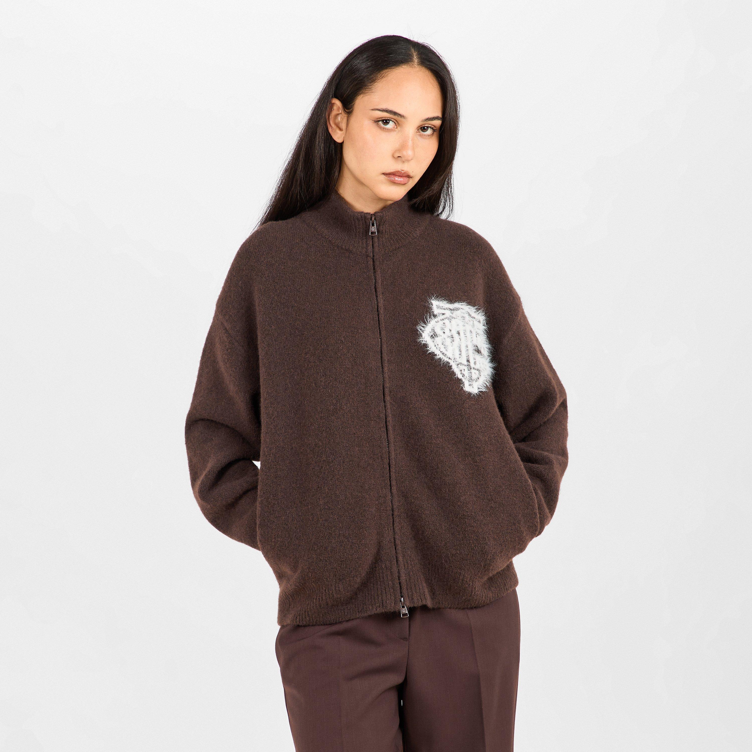 Brown - The Couture Club - Womens Fluffy Knit Zip-Through - 3