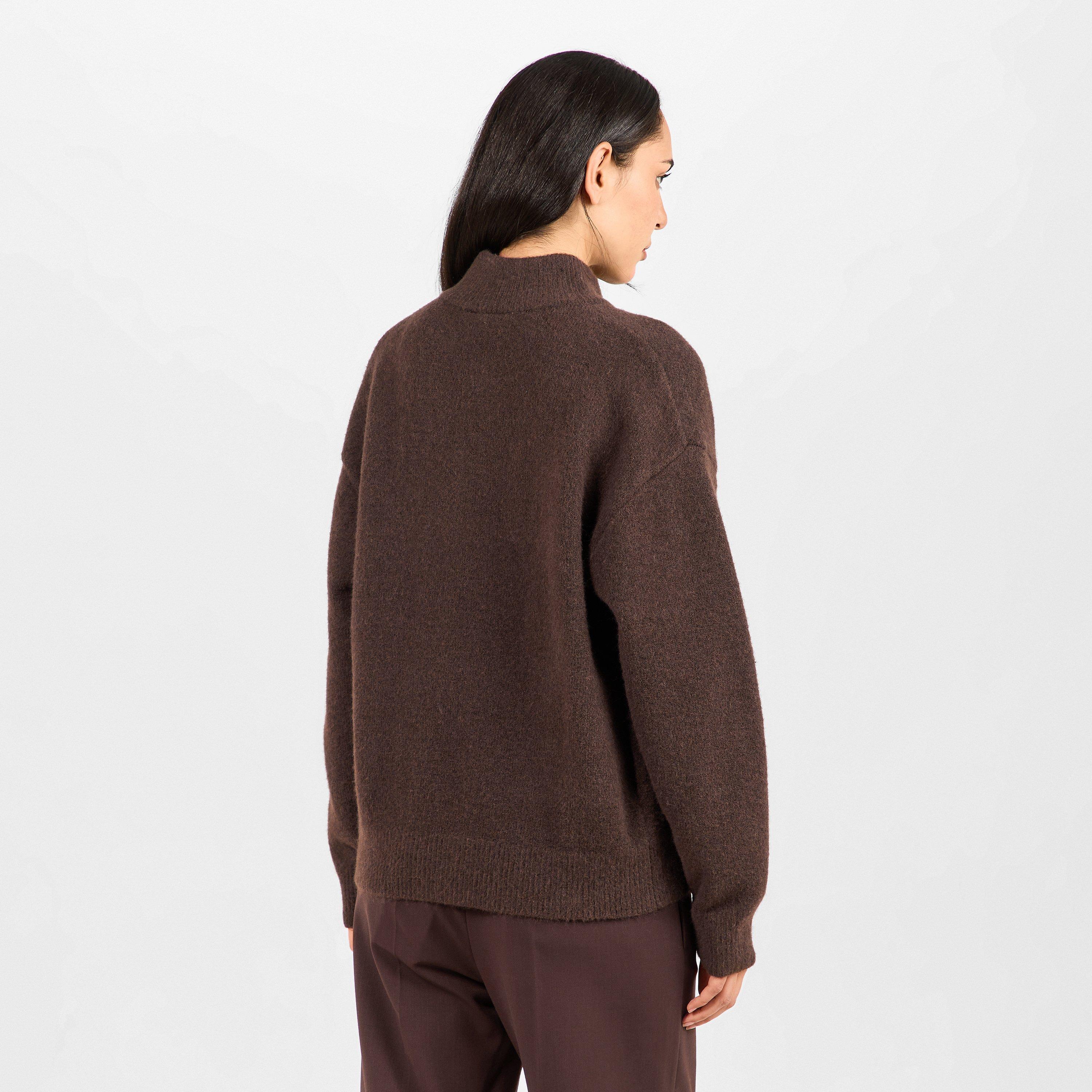 Brown - The Couture Club - Womens Fluffy Knit Zip-Through - 4