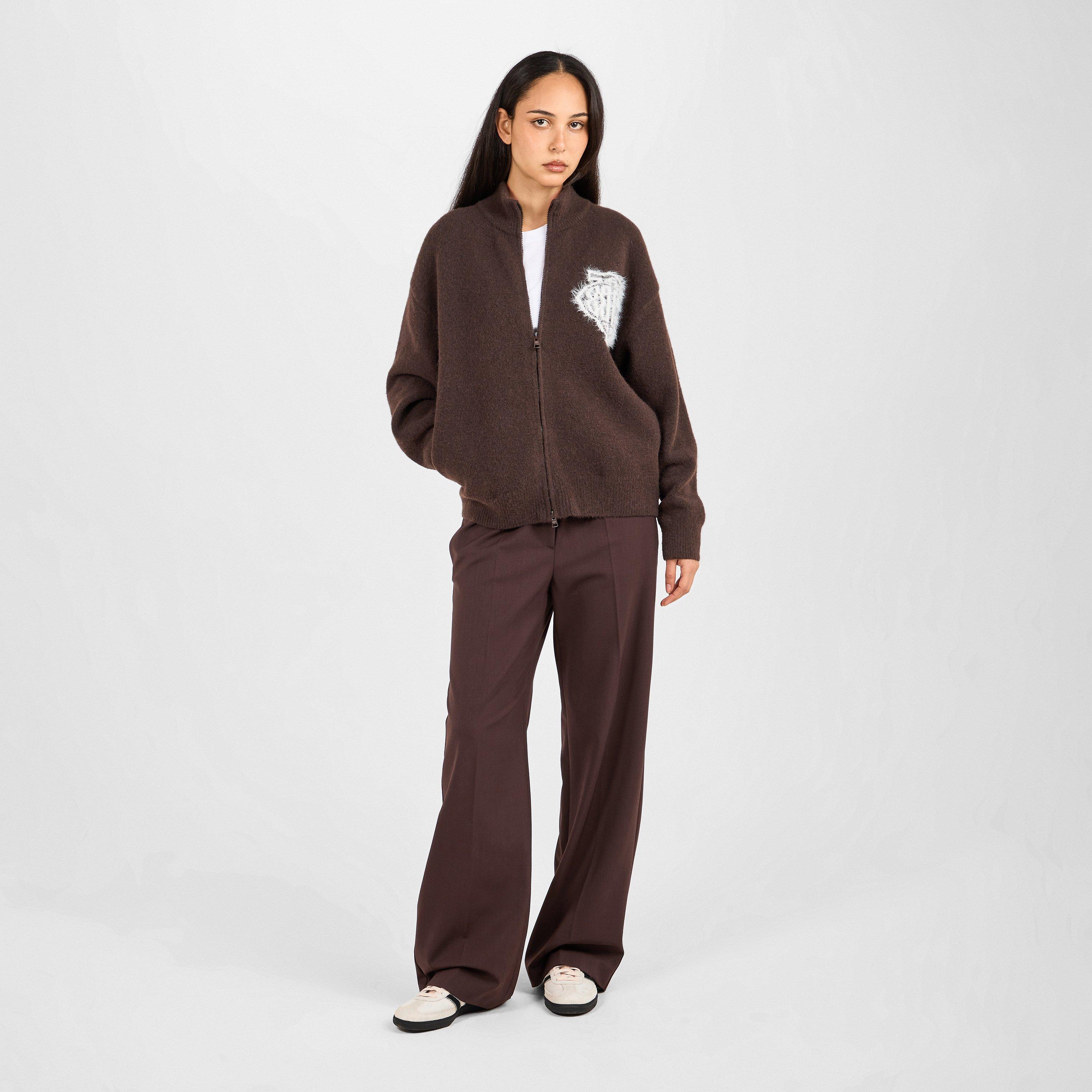 Brown - The Couture Club - Womens Fluffy Knit Zip-Through - 6