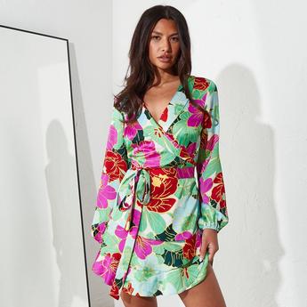 I Saw It First ISAWITFIRST Printed Wrap Front Mini Dress