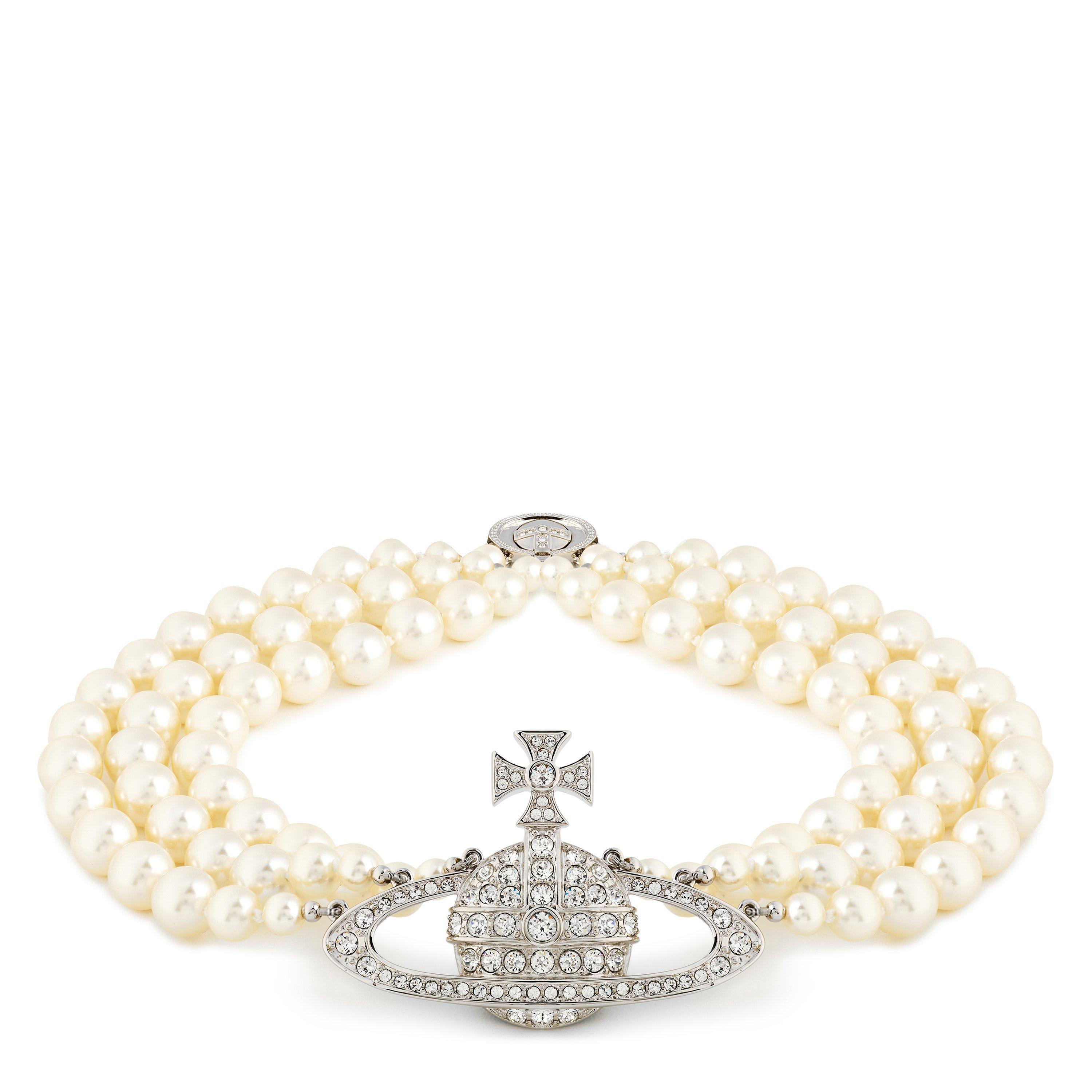 Stationery 3 Row Pearl Bas Relief Choker