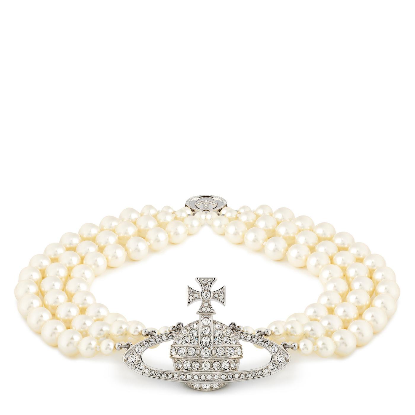 Stationery 3 Row Pearl Bas Relief Choker