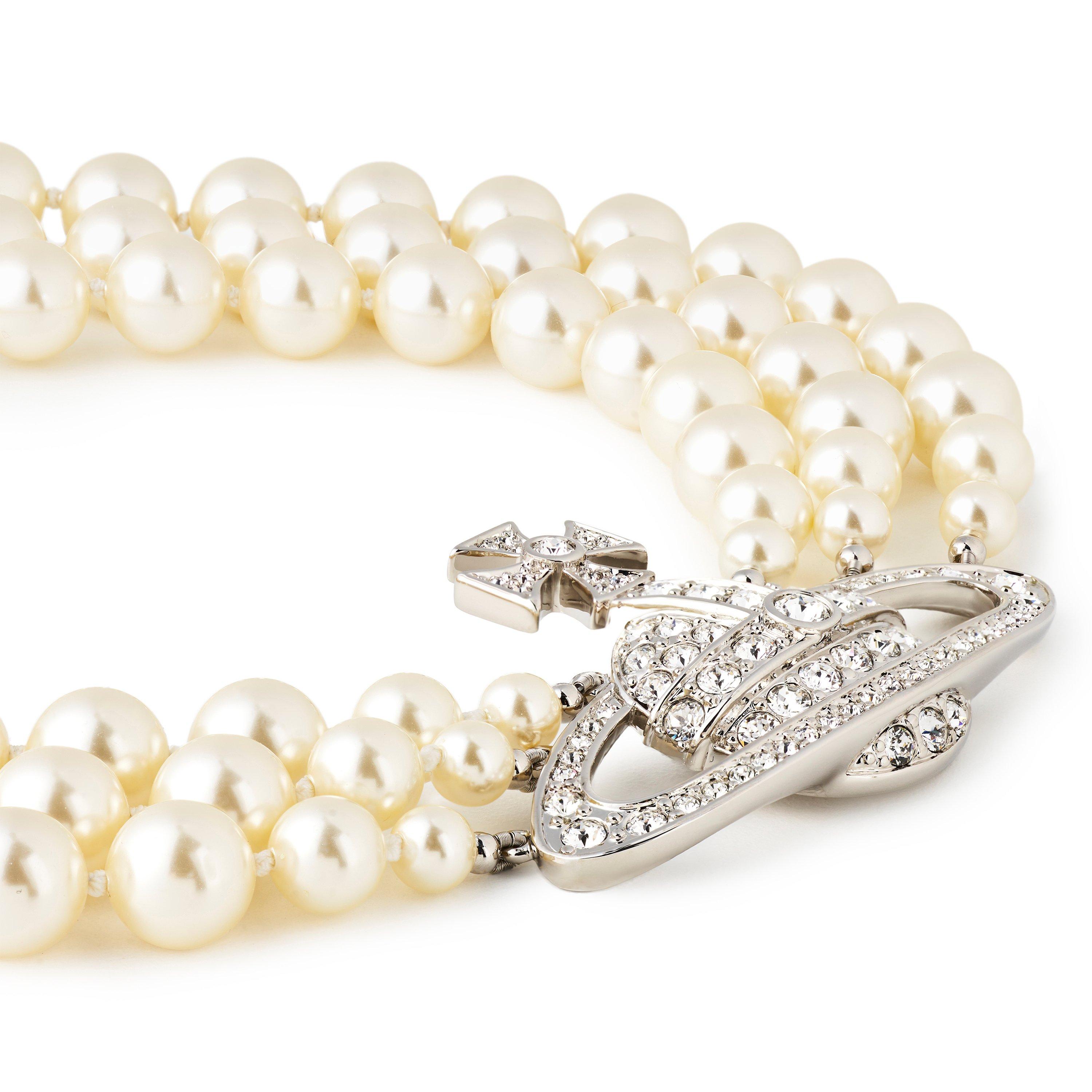 Plat/Pear P127 - Vivienne Westwood - 3 Row Pearl Bas Relief Choker - 3