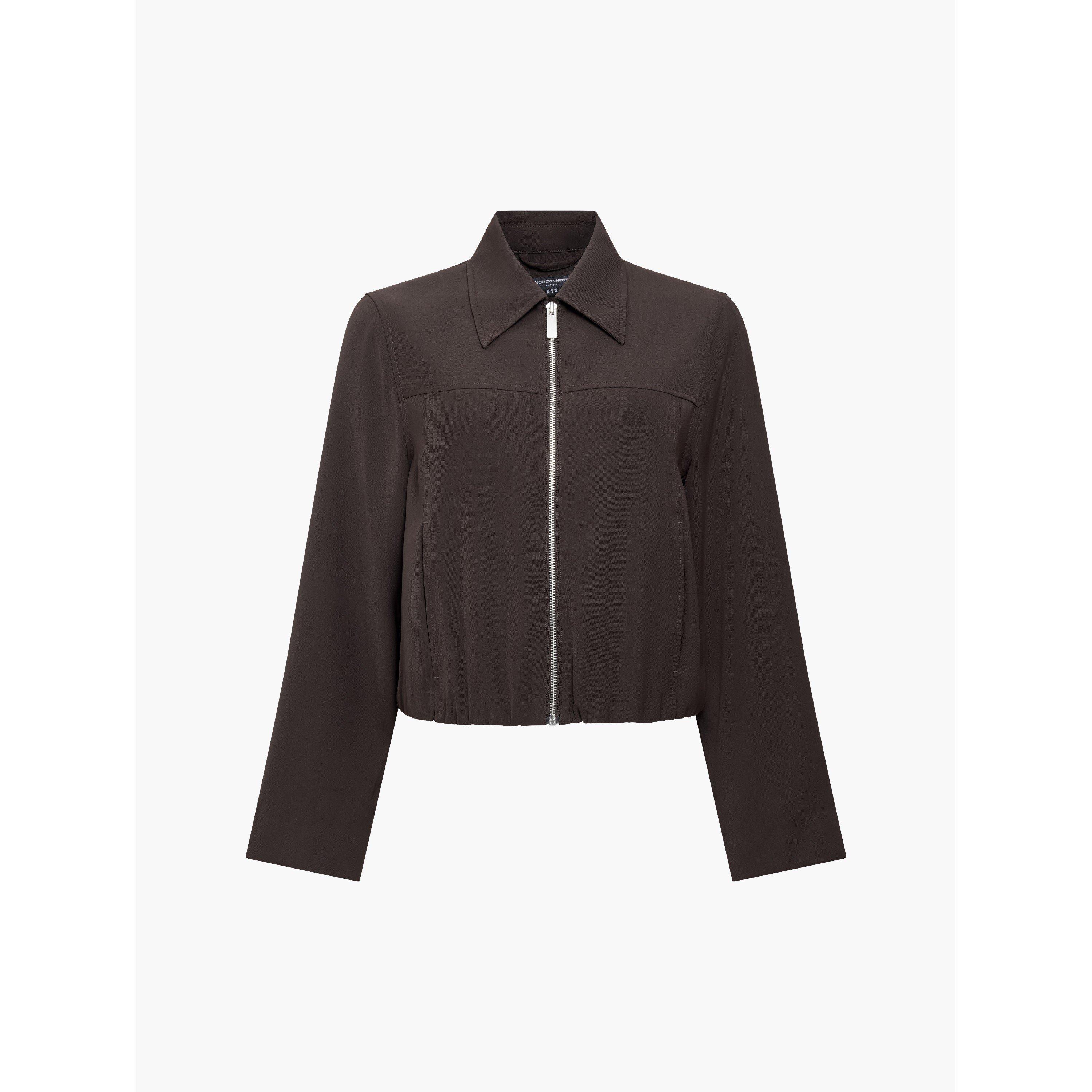 305-MOCH/PORC - French Connection - Women's Vinnie Suiting Full-Zip Long-Sleeve Cropped Fleece Top - 1
