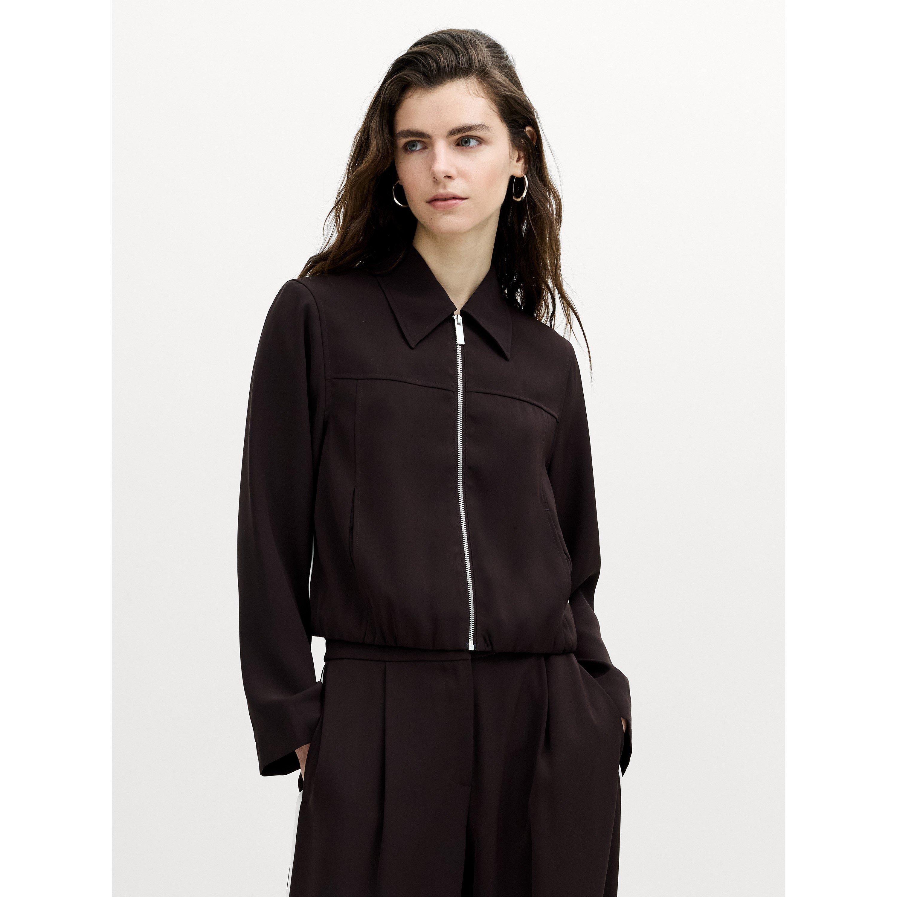305-MOCH/PORC - French Connection - Women's Vinnie Suiting Full-Zip Long-Sleeve Cropped Fleece Top - 2