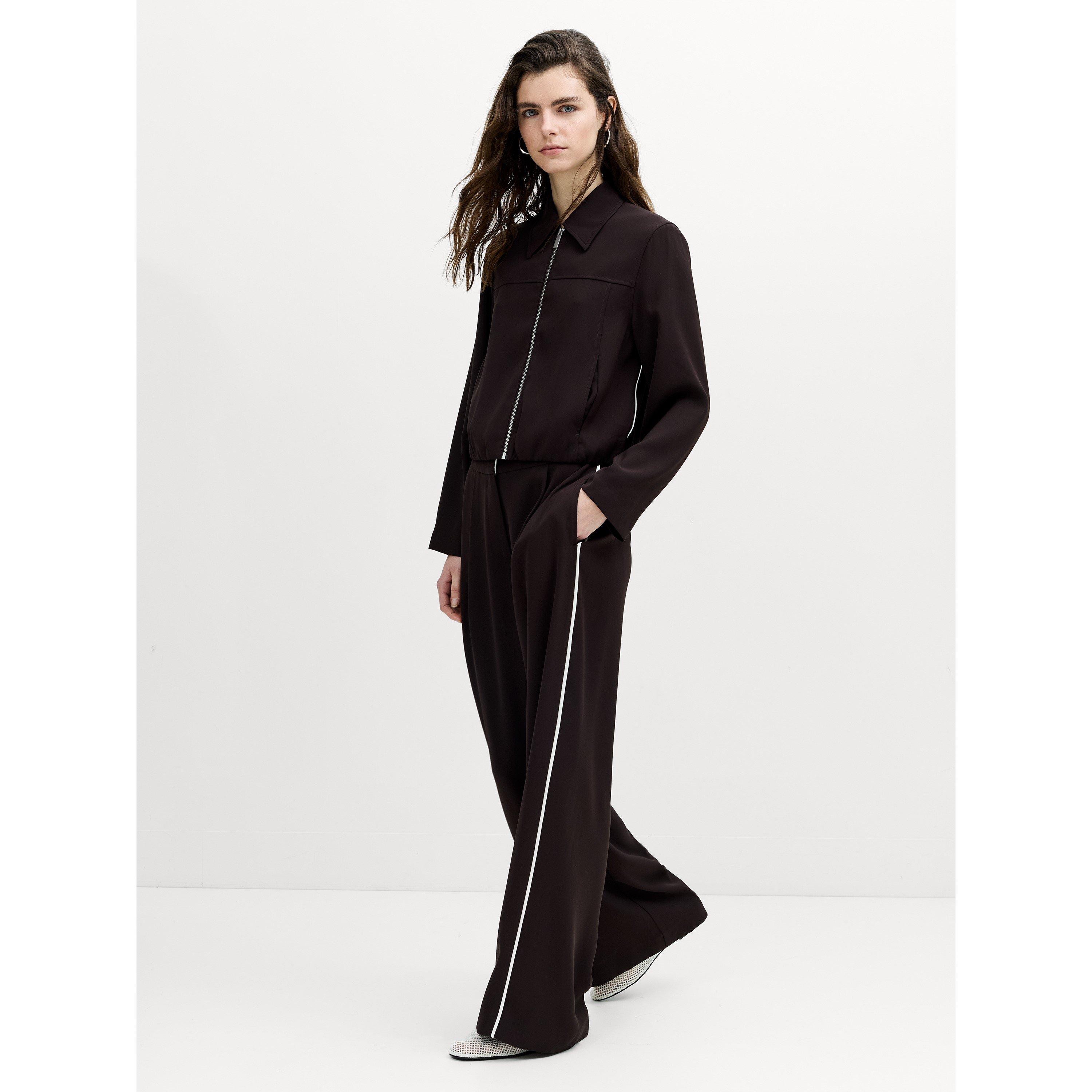 305-MOCH/PORC - French Connection - Women's Vinnie Suiting Full-Zip Long-Sleeve Cropped Fleece Top - 3