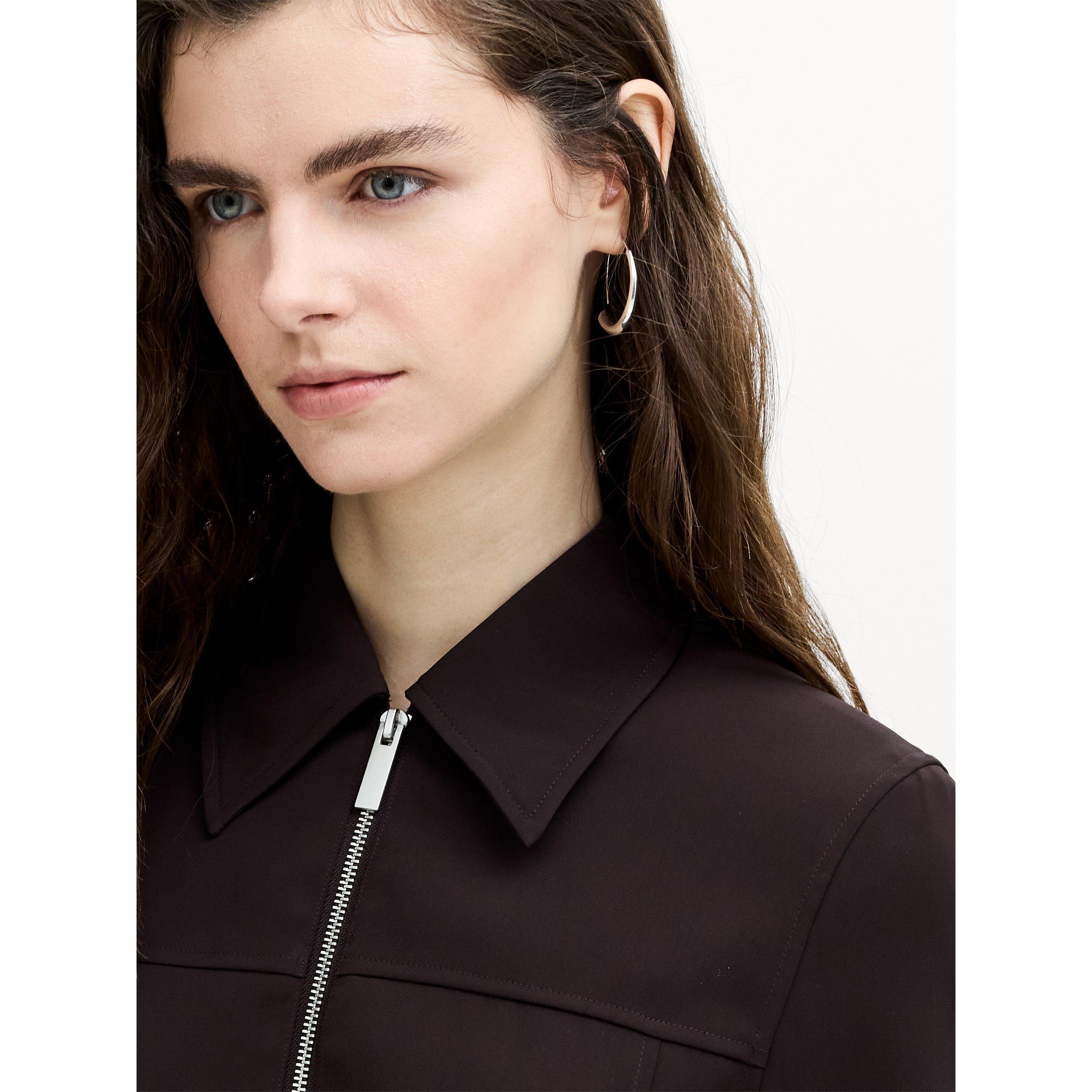 305-MOCH/PORC - French Connection - Women's Vinnie Suiting Full-Zip Long-Sleeve Cropped Fleece Top - 6