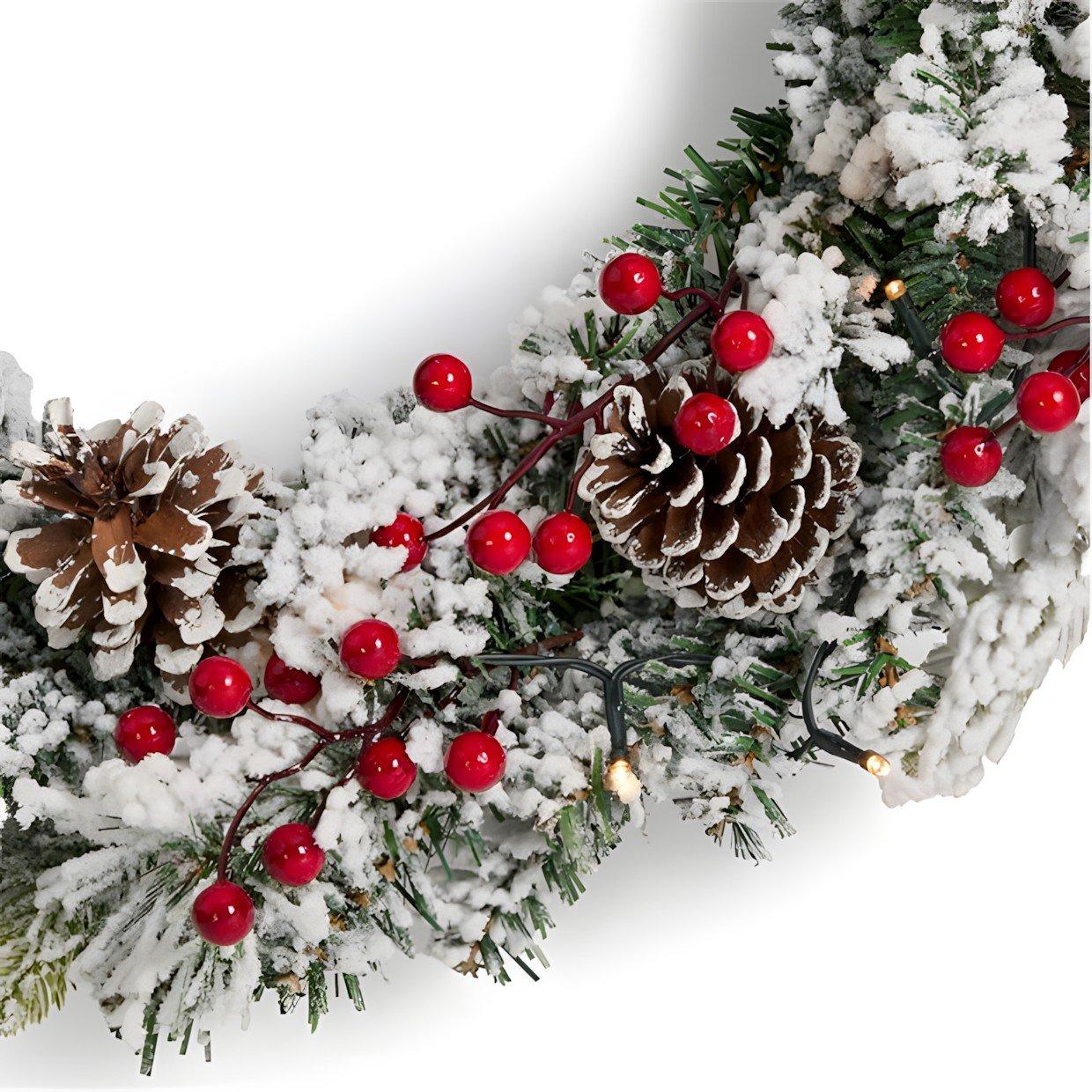 Troupeau Blanc - The Spirit Of Christmas - 60CM Pre-Lit WREATH 54 White Flocking One Size - 3