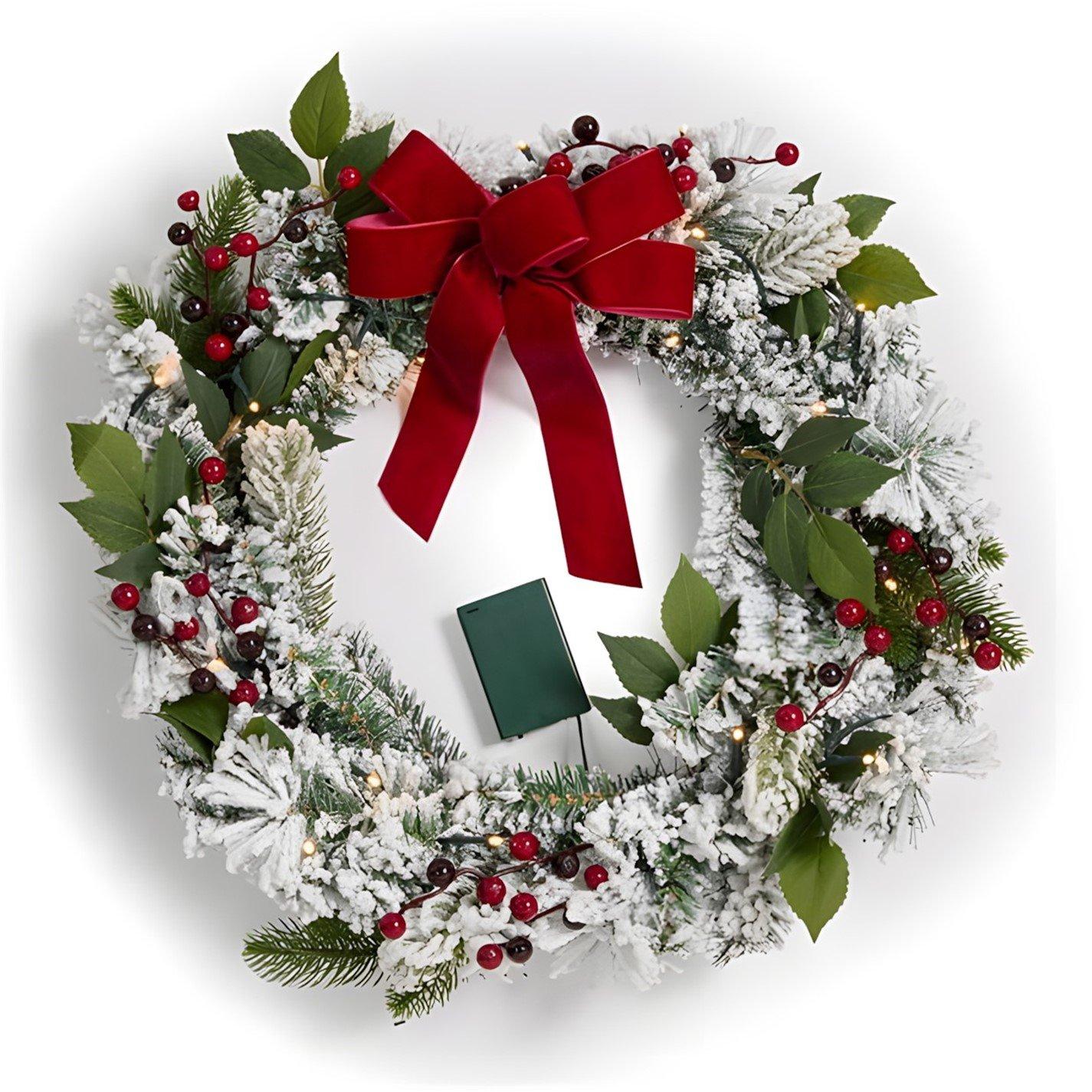 Red Bow - The Spirit Of Christmas - 50CM Pre-Lit WREATH 54 Red Bow One Size - 1