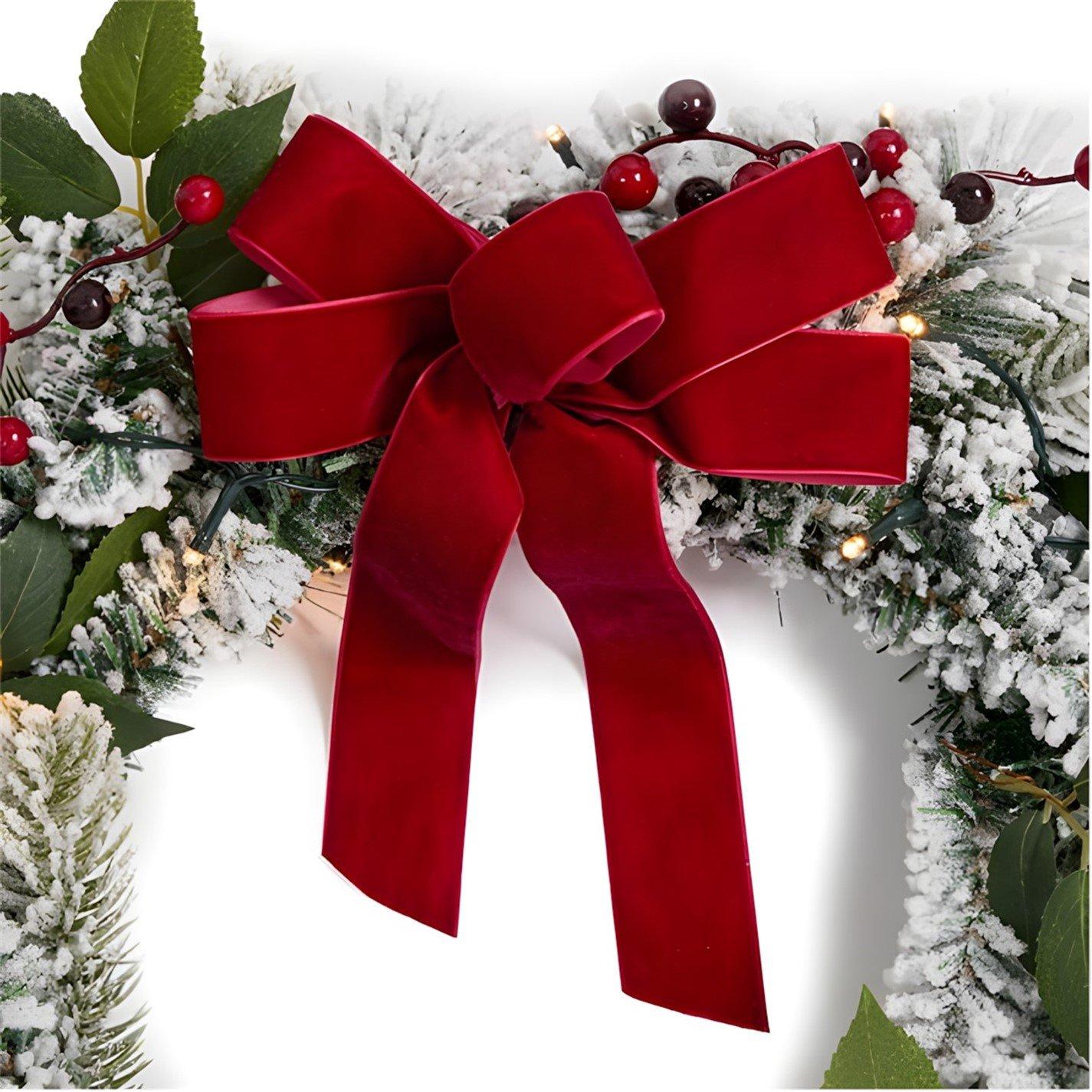 Red Bow - The Spirit Of Christmas - 50CM Pre-Lit WREATH 54 Red Bow One Size - 2