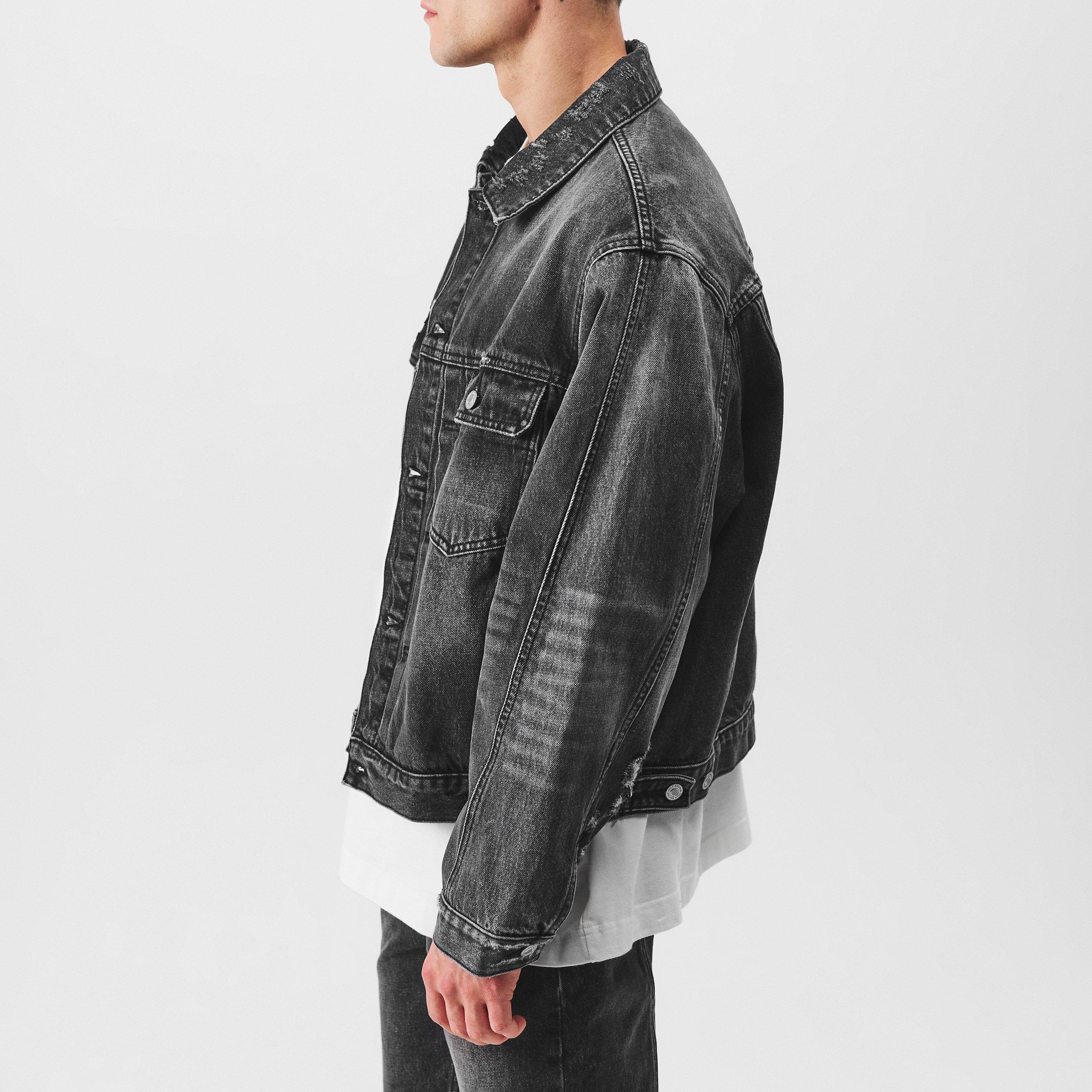 Black - Cole Buxton - Men's Pleated Cropped Long Sleeve Denim Jacket - 2