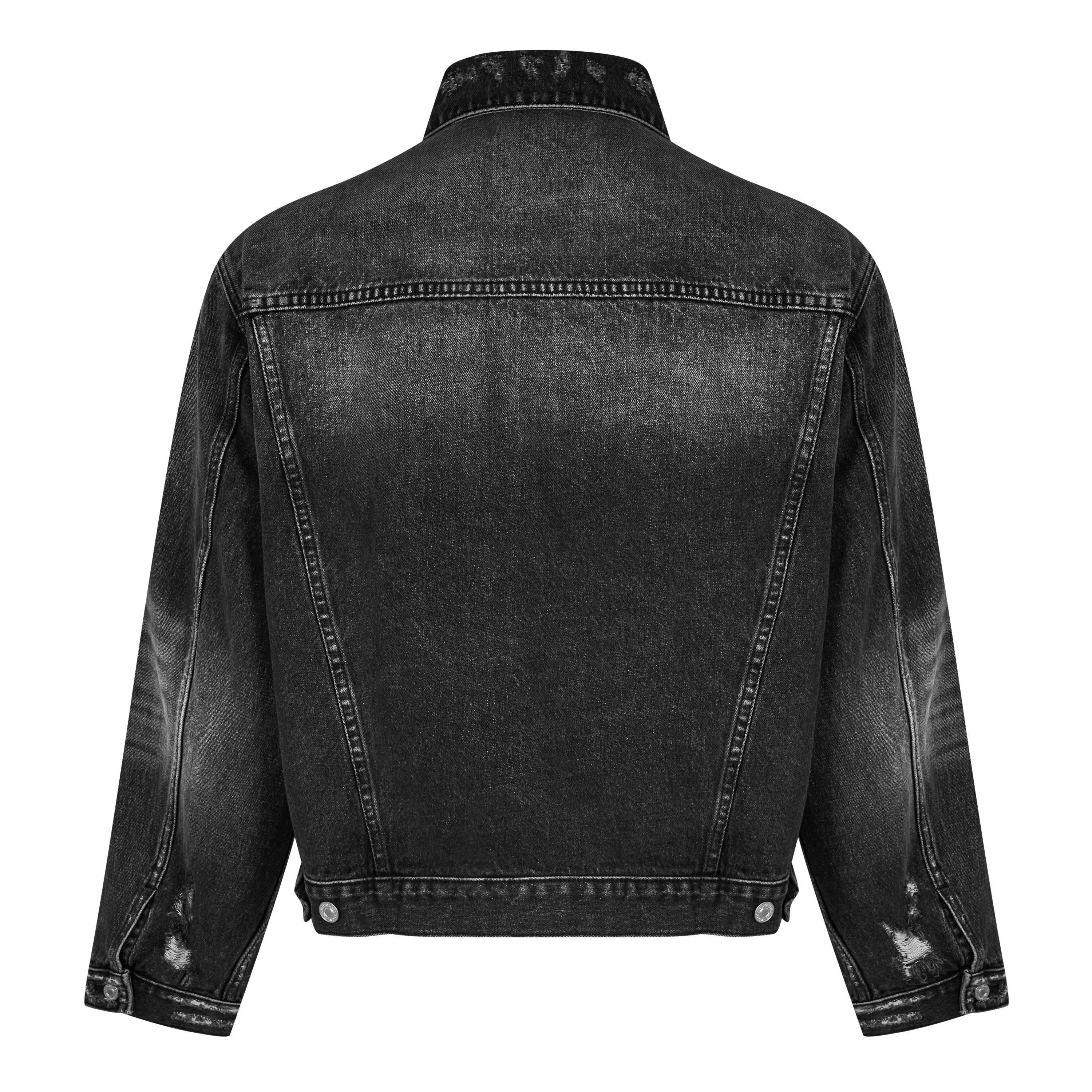 Black - Cole Buxton - Men's Pleated Cropped Long Sleeve Denim Jacket - 6