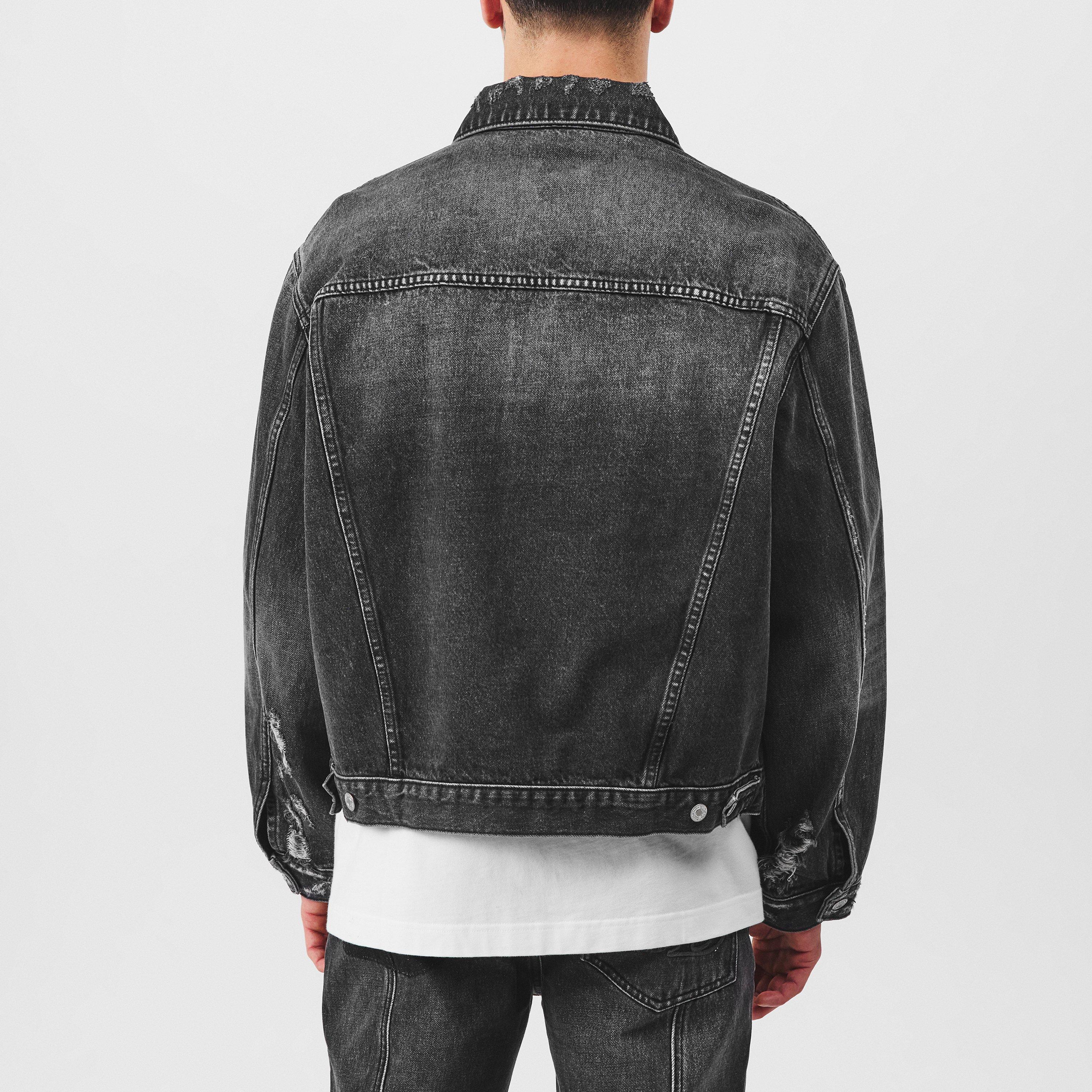 Black - Cole Buxton - Men's Pleated Cropped Long Sleeve Denim Jacket - 3