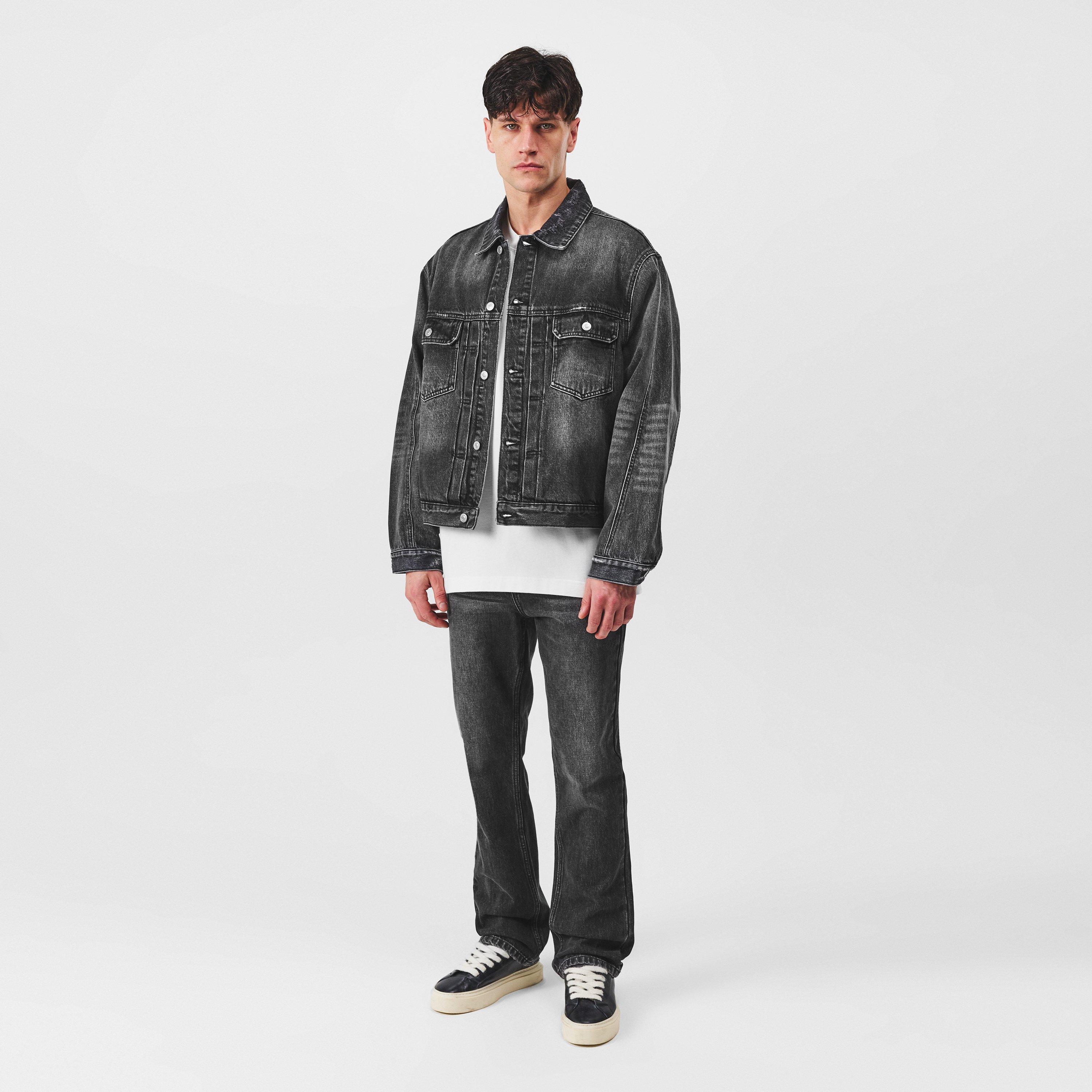 Black - Cole Buxton - Men's Pleated Cropped Long Sleeve Denim Jacket - 4