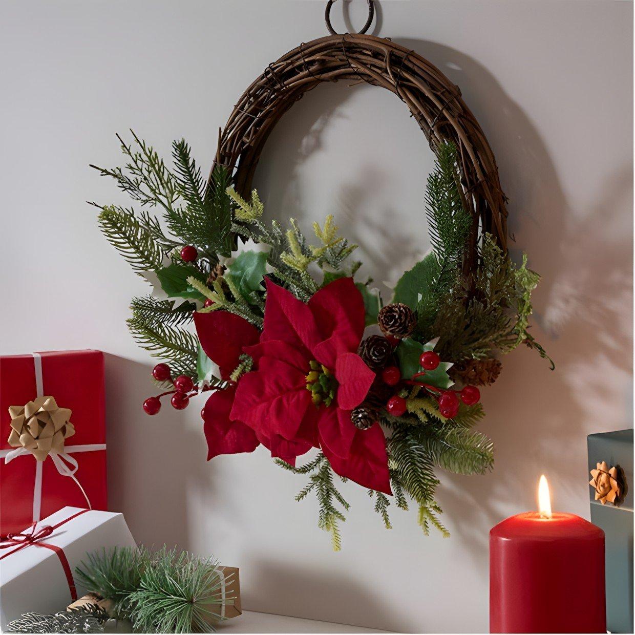 The Spirit Of Christmas 40CM Pre Lit  HALF WREATH 54 Poinsetta One Size