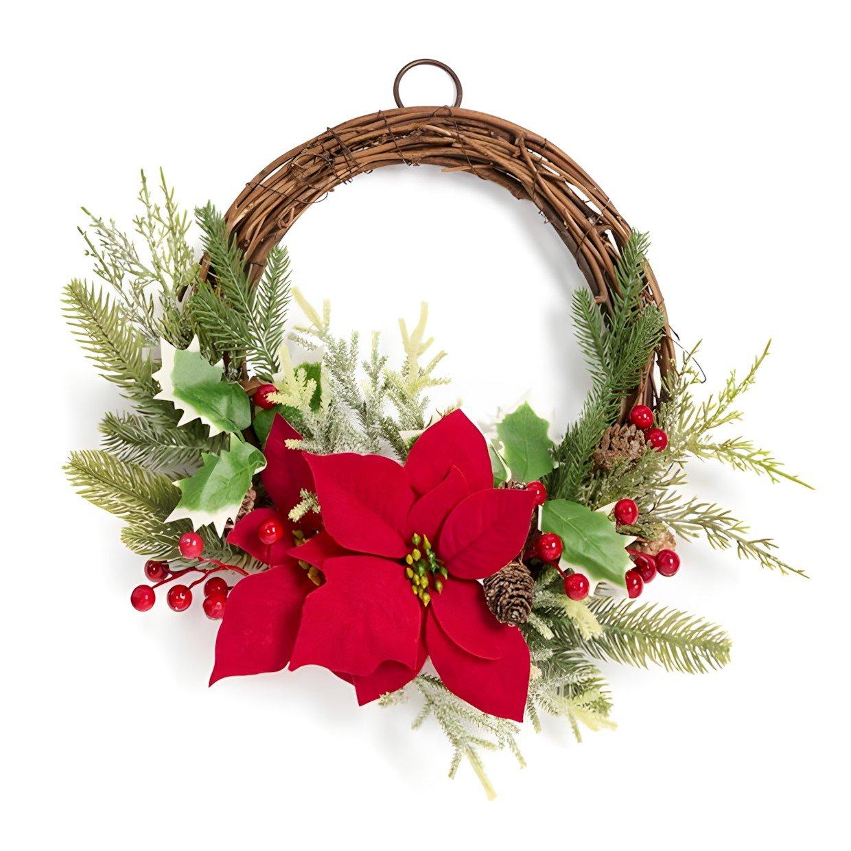 Poinsetta - The Spirit Of Christmas - 40CM Pre Lit  HALF WREATH 54 Poinsetta One Size - 2