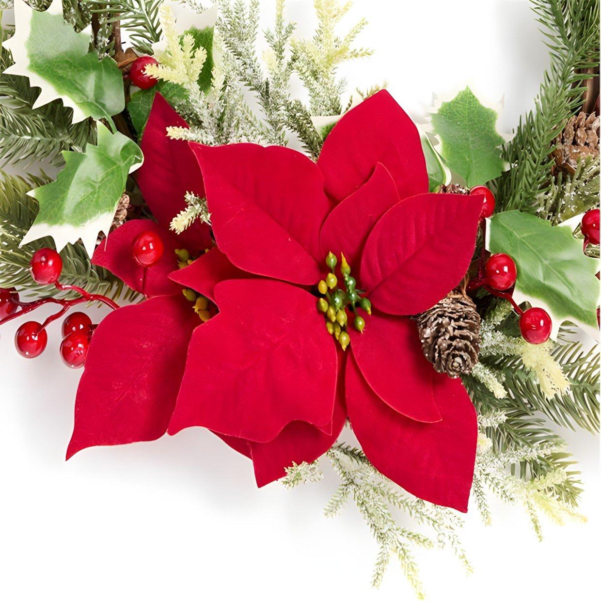 Poinsetta - The Spirit Of Christmas - 40CM Pre Lit  HALF WREATH 54 Poinsetta One Size - 3