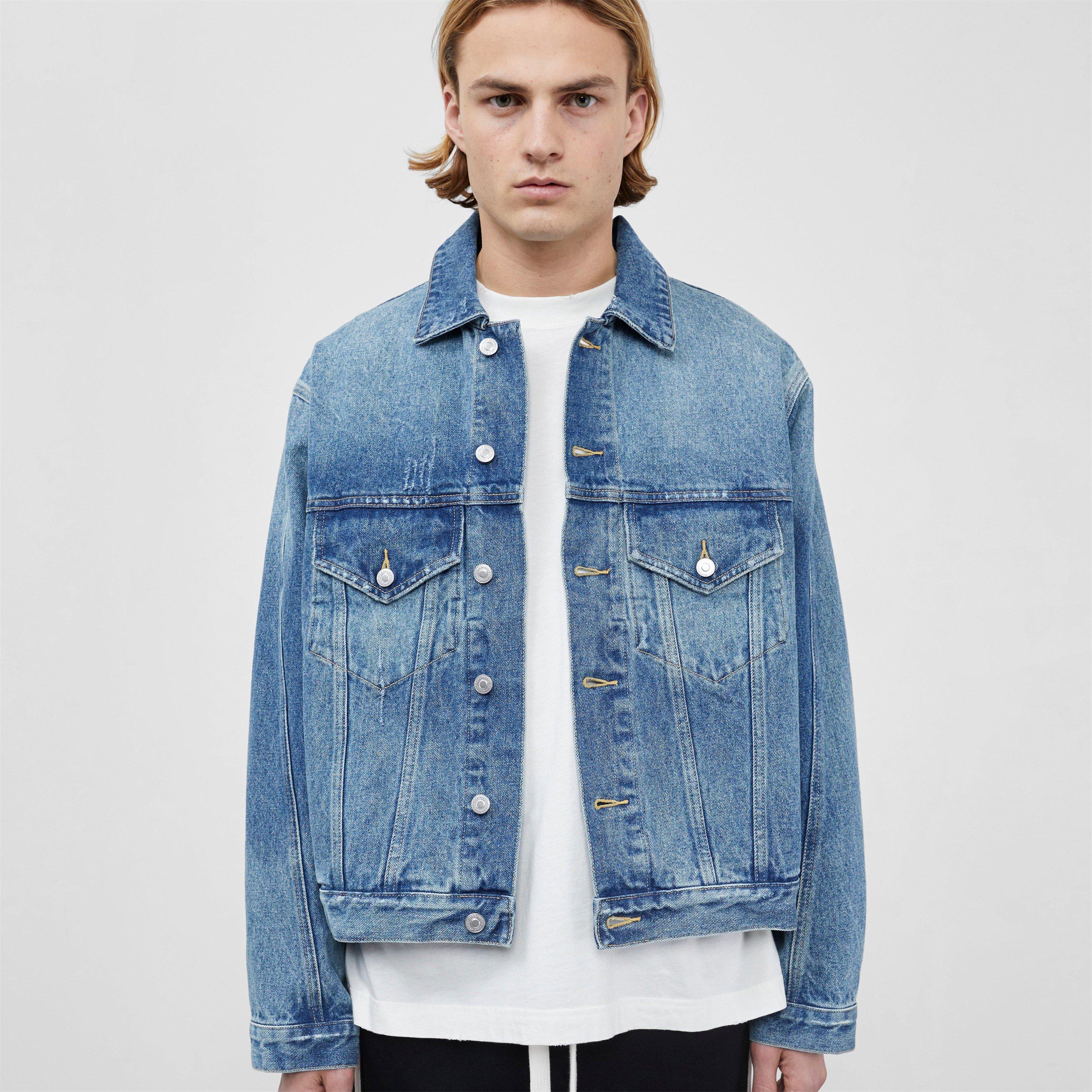 Blue - Cole Buxton - Men's Cropped Long Sleeve Denim Jacket - 2