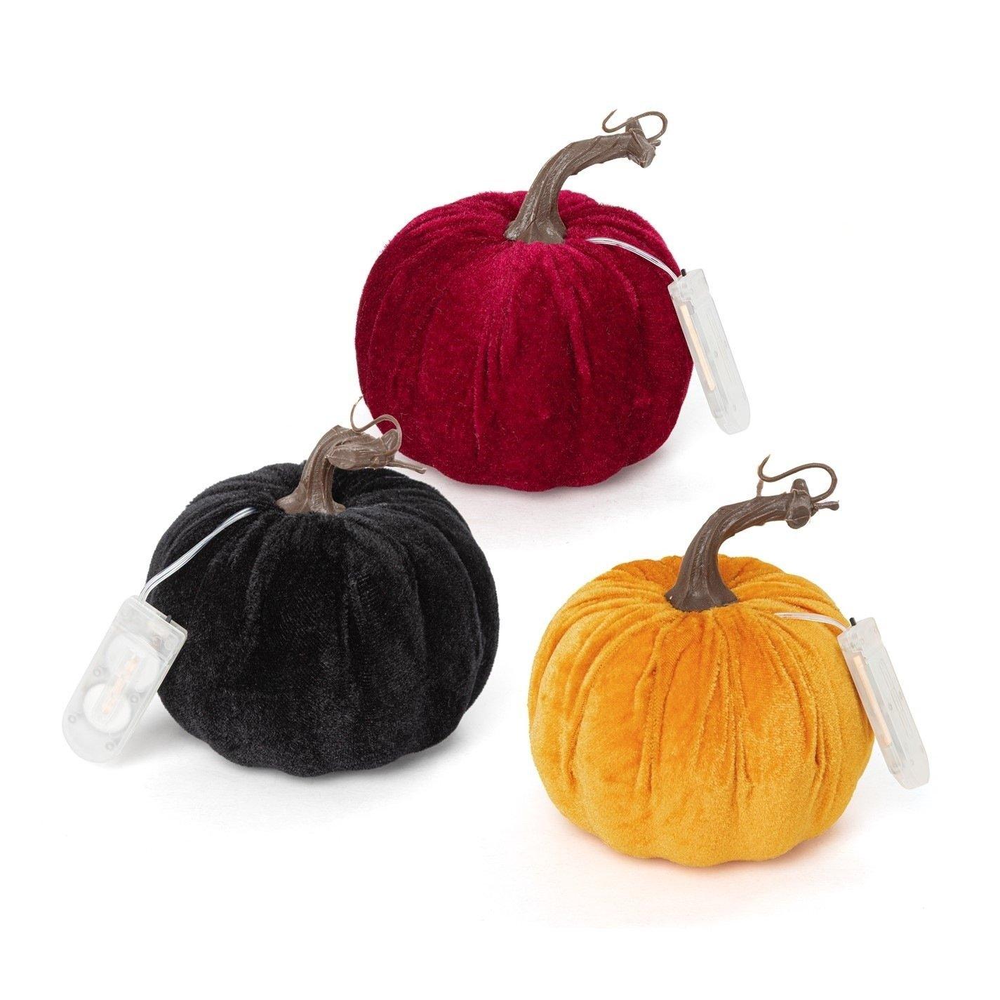 Star 3 Pack Velour Flocked LED pumpkins