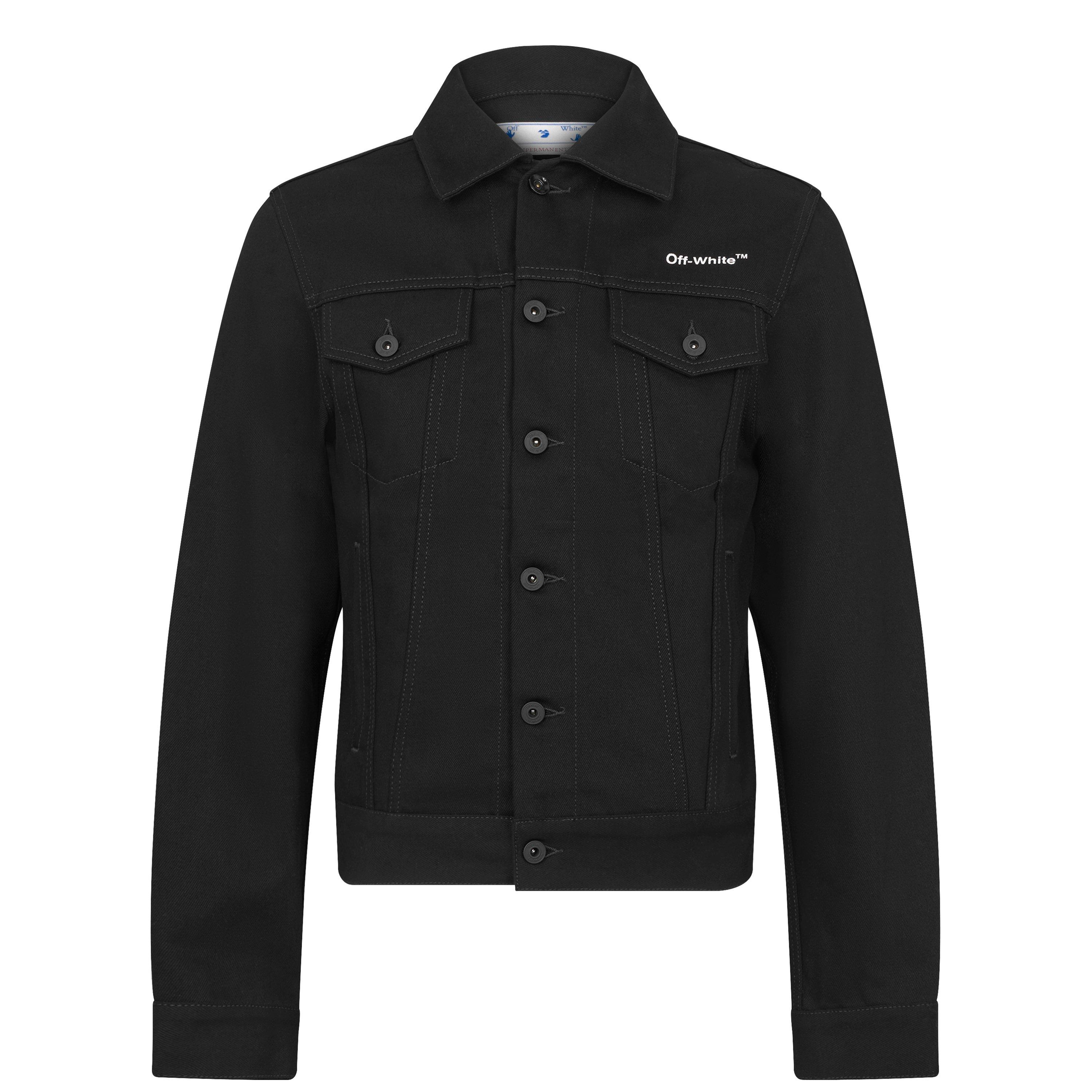 Black 1001 - Off White - Men's Tab Cotton Long Sleeve Diagonal Print Denim Jacket - 1