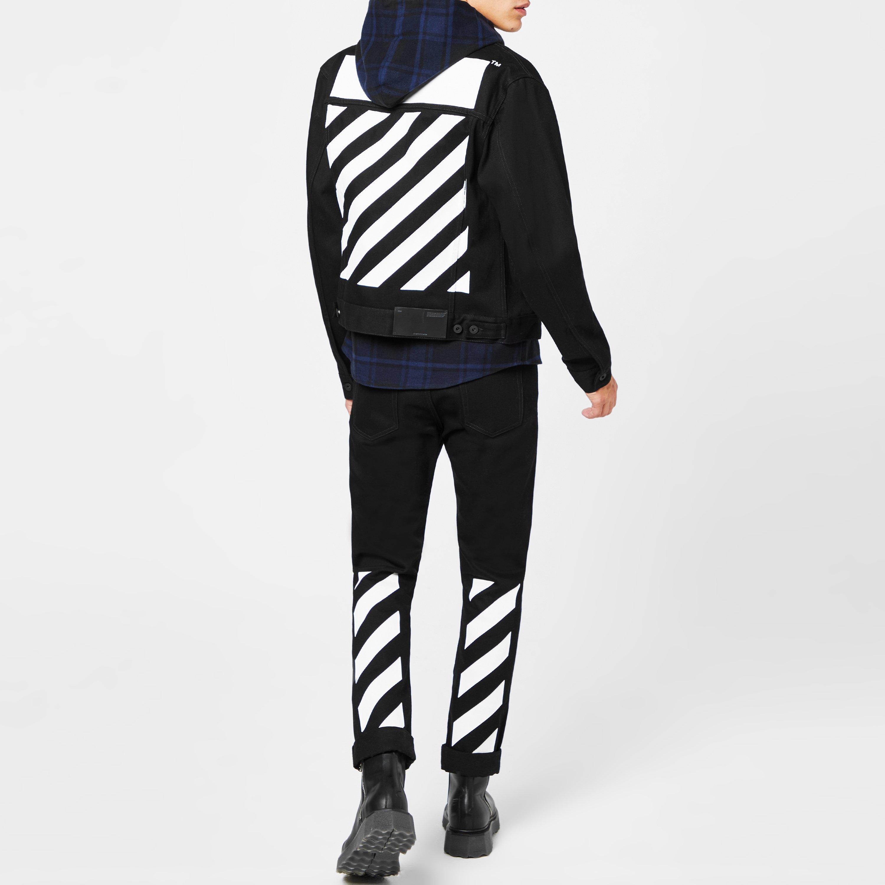 Black 1001 - Off White - Men's Tab Cotton Long Sleeve Diagonal Print Denim Jacket - 4