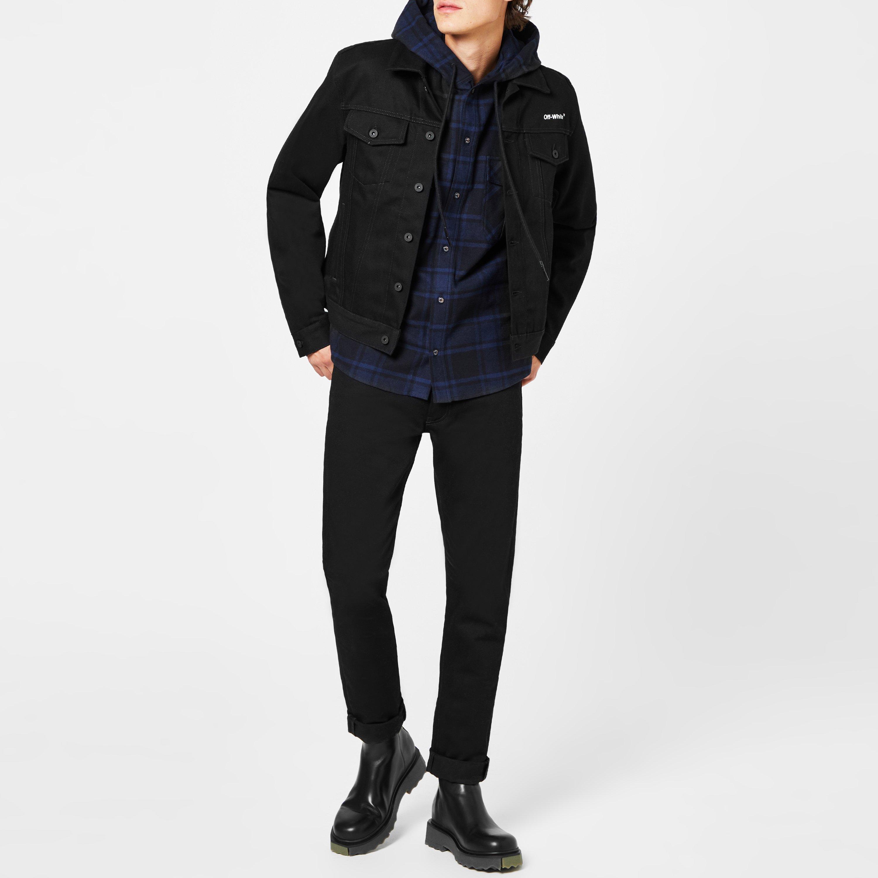 Black 1001 - Off White - Men's Tab Cotton Long Sleeve Diagonal Print Denim Jacket - 5