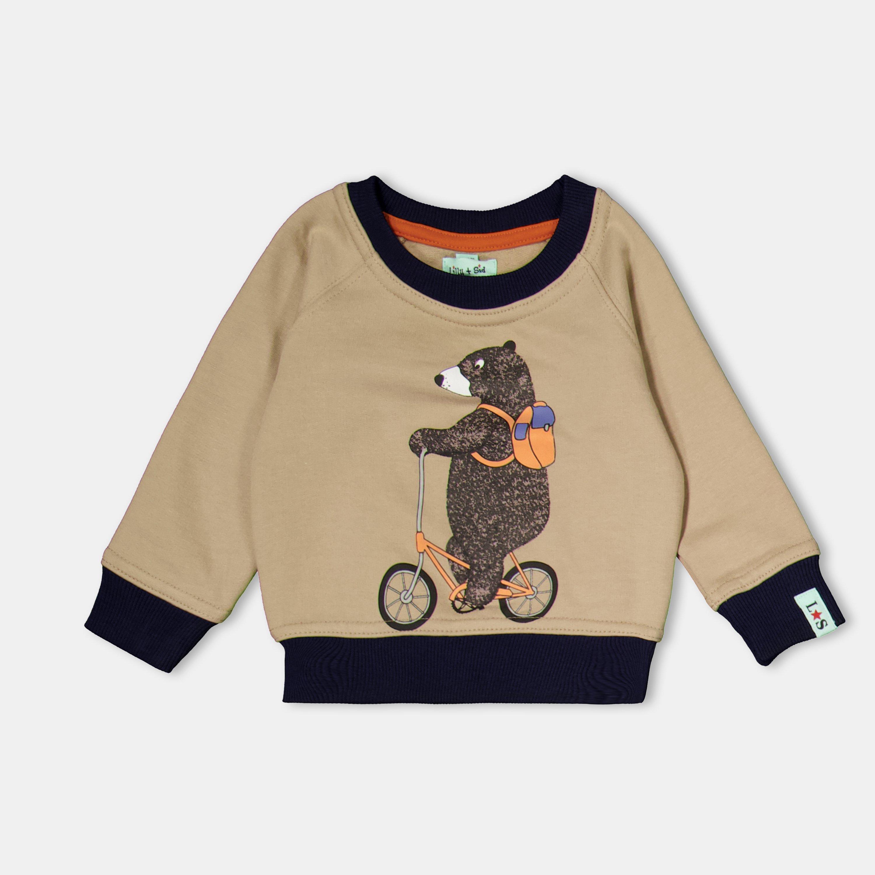 Lilly And Sid  Kids' Bear Bike Crew Sweatshirt - Stone - 0-6 Mnth