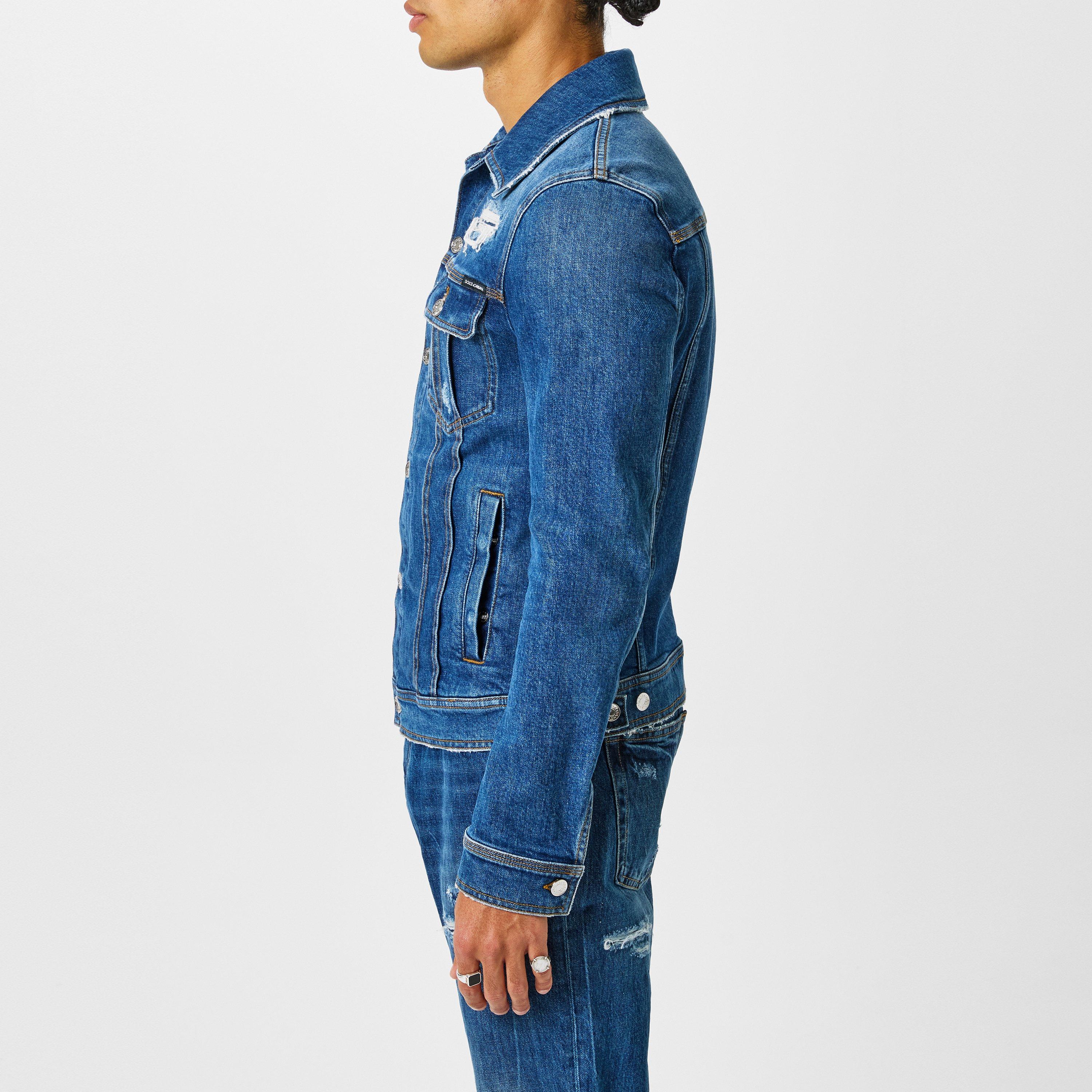 Multi - Dolce and Gabbana - Men's Distressed Cotton Long Sleeve Denim Jacket - 2