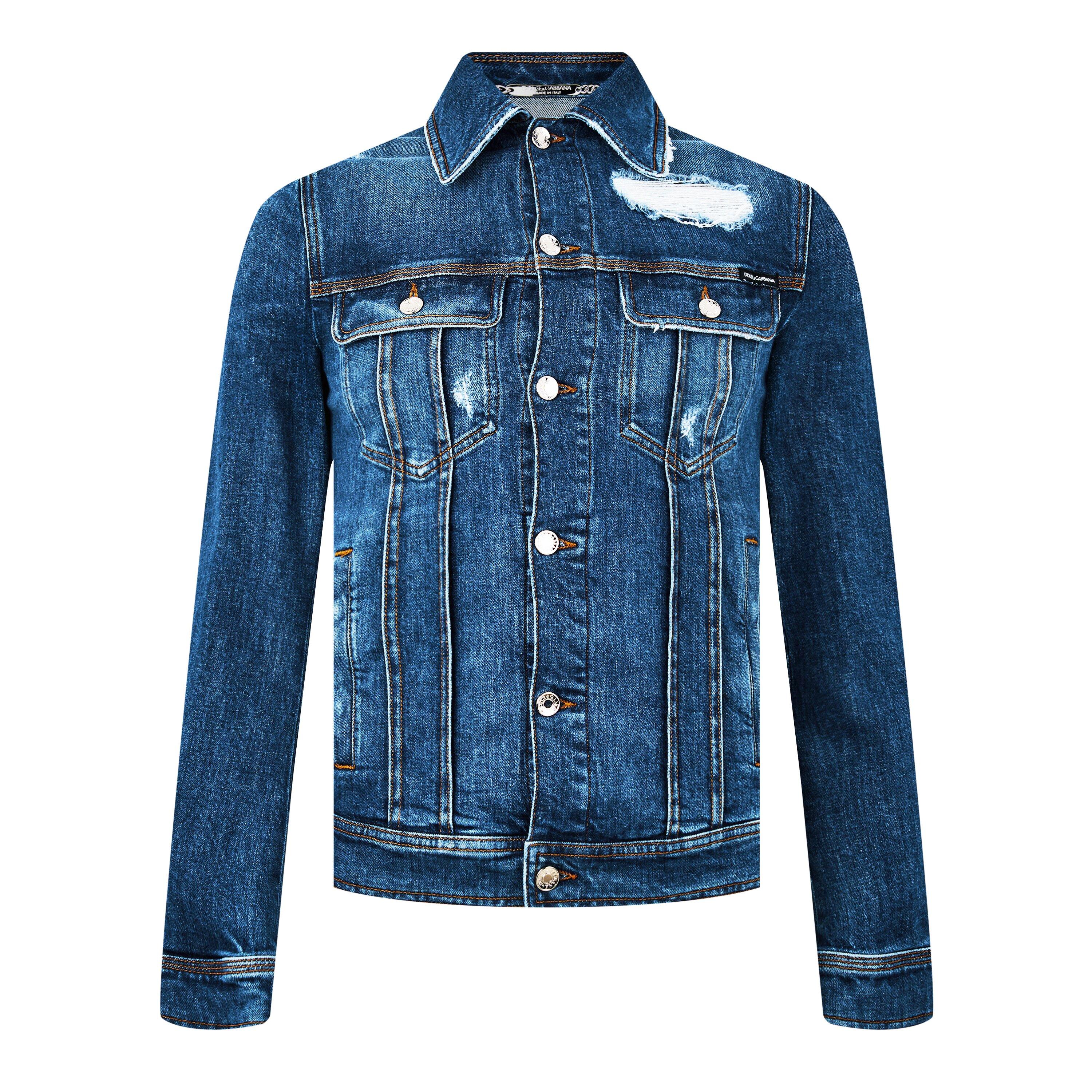 Multi - Dolce and Gabbana - Men's Distressed Cotton Long Sleeve Denim Jacket - 5