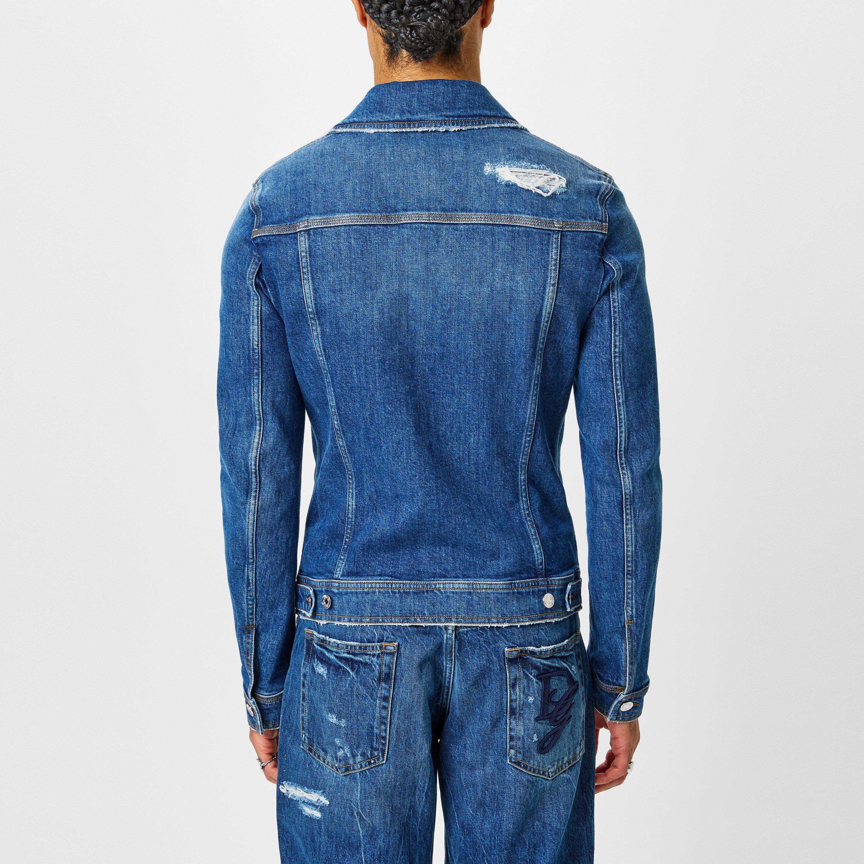 Multi - Dolce and Gabbana - Men's Distressed Cotton Long Sleeve Denim Jacket - 3