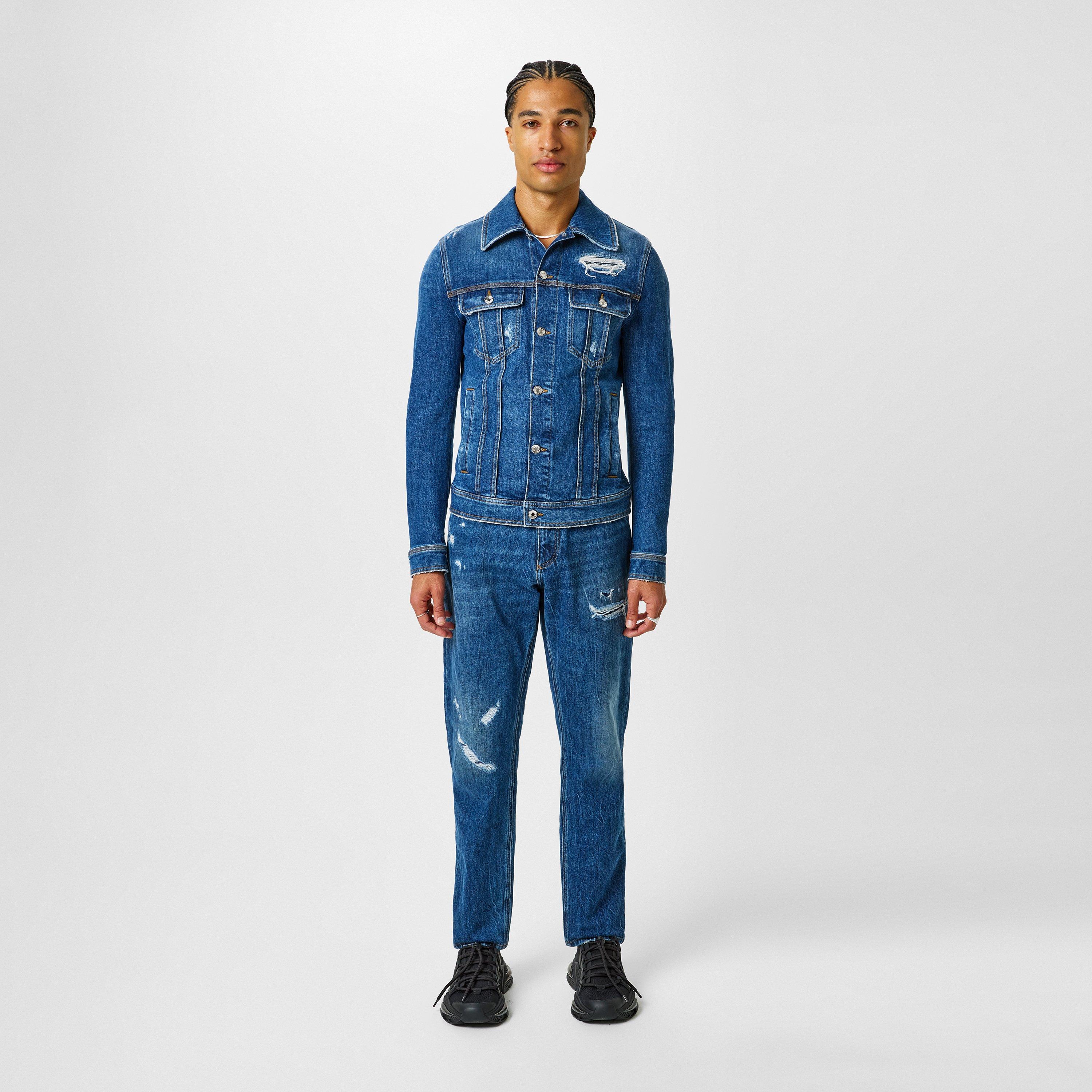 Multi - Dolce and Gabbana - Men's Distressed Cotton Long Sleeve Denim Jacket - 4