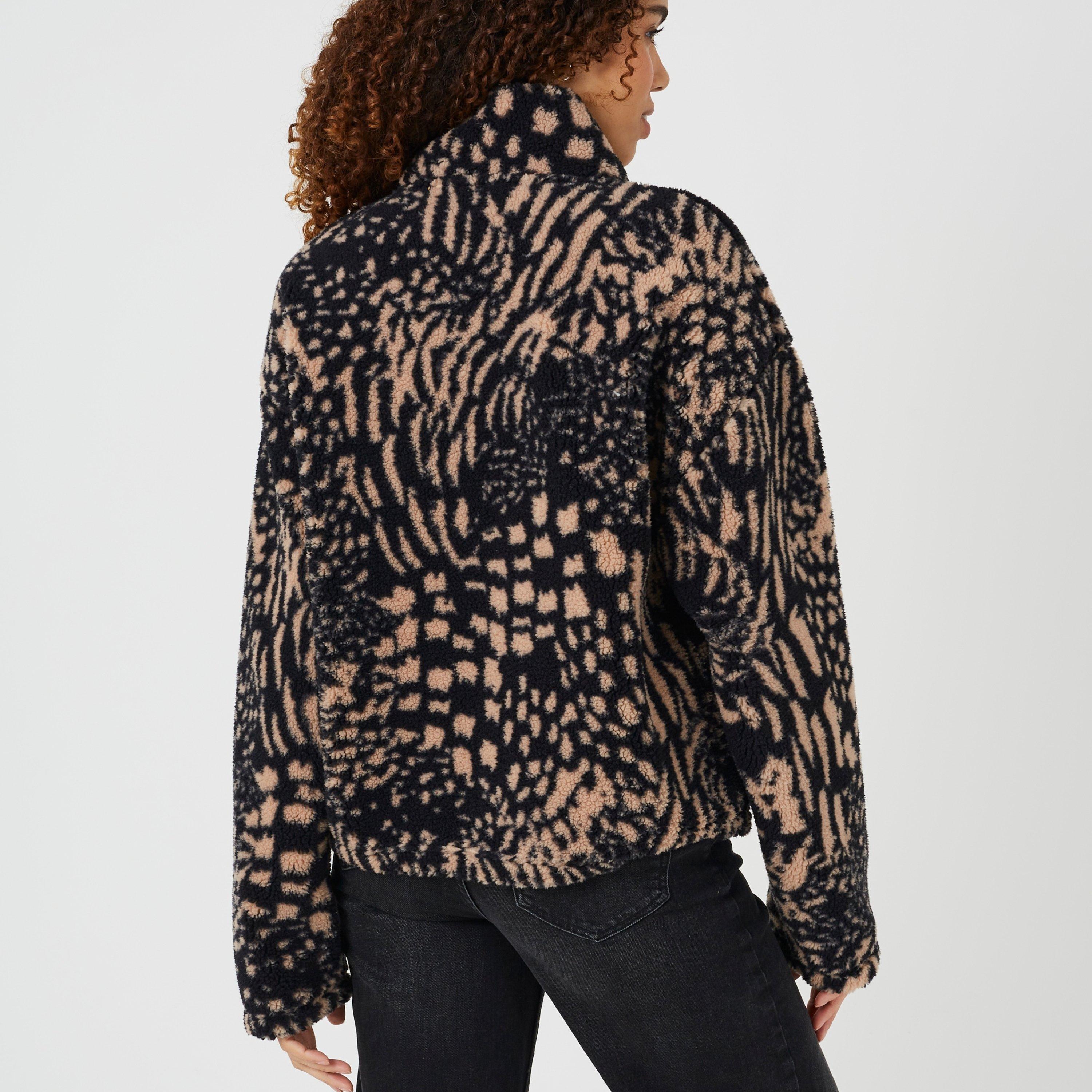 Crna/Bež - Brave Soul - Brave Soul Ladies Animal Print Fleece - 2