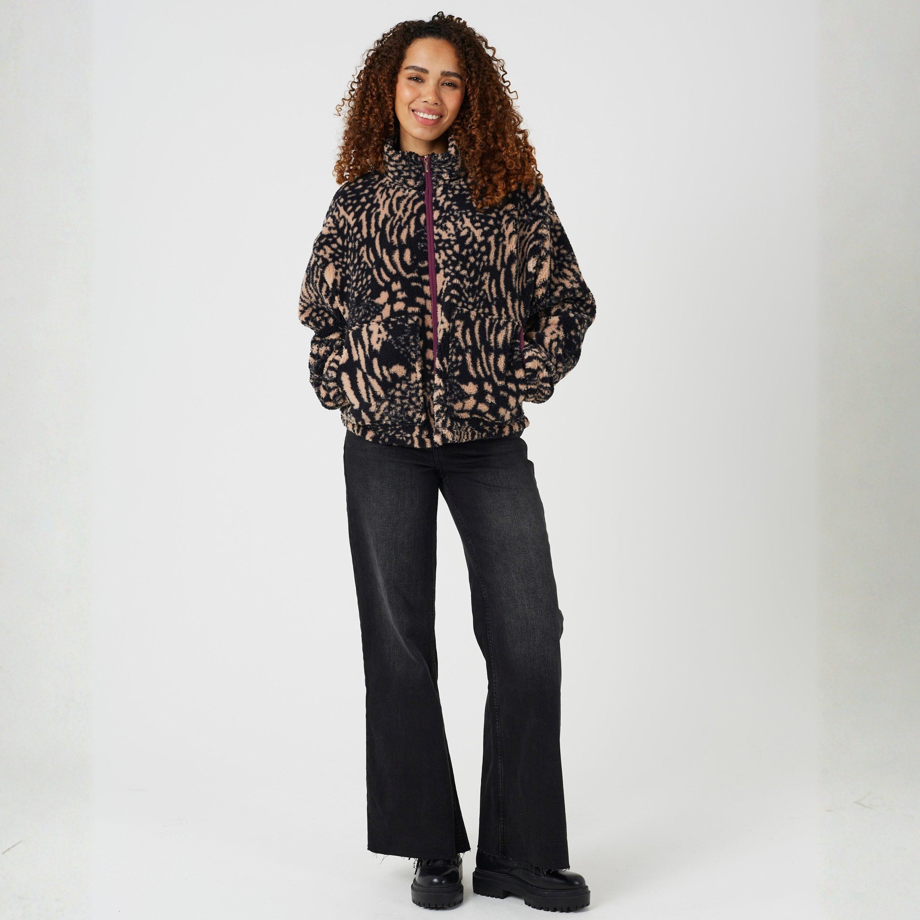 Crna/Bež - Brave Soul - Brave Soul Ladies Animal Print Fleece - 4