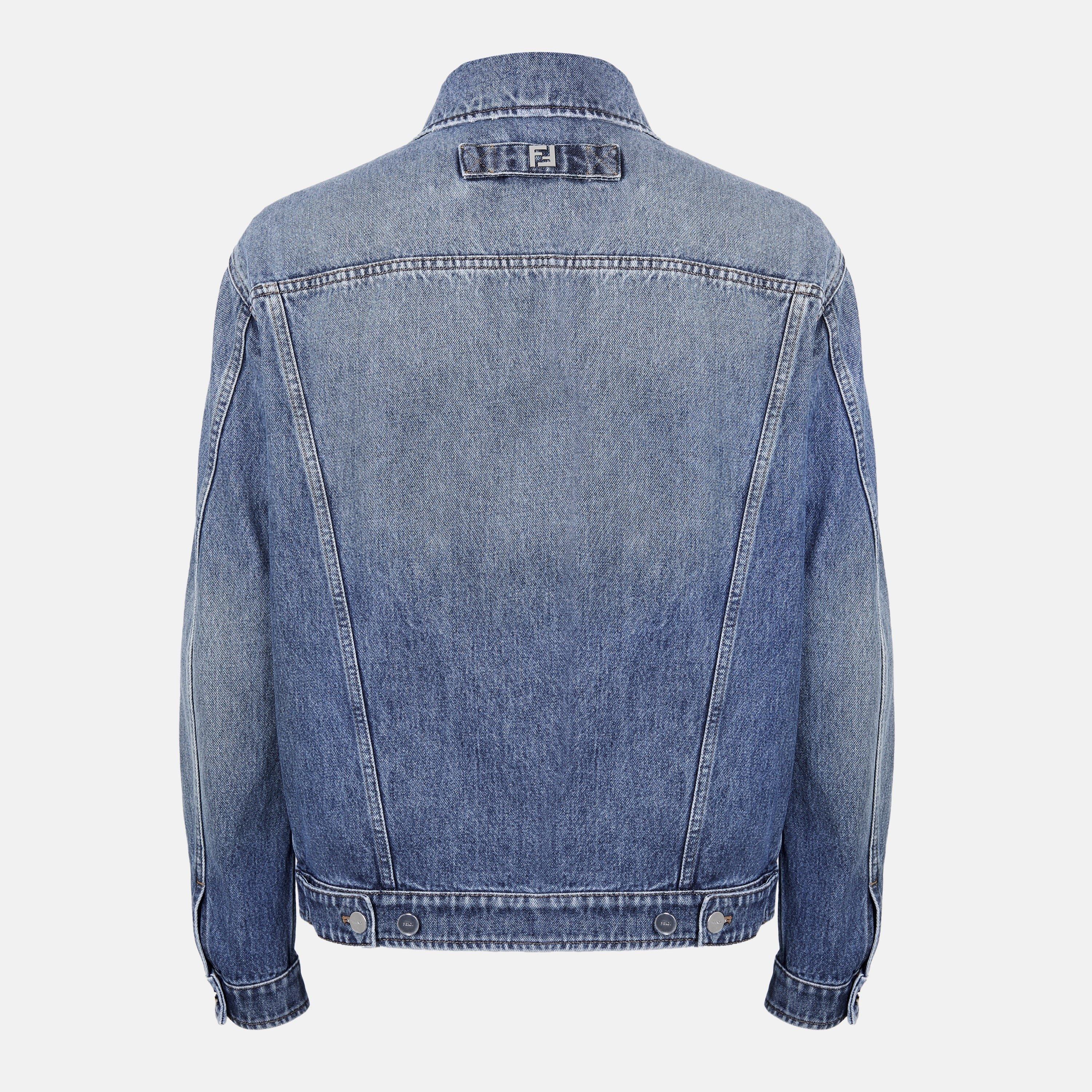 Blue - Fendi - Men's Cotton Long Sleeve 6 Pocket Denim Jacket - 2