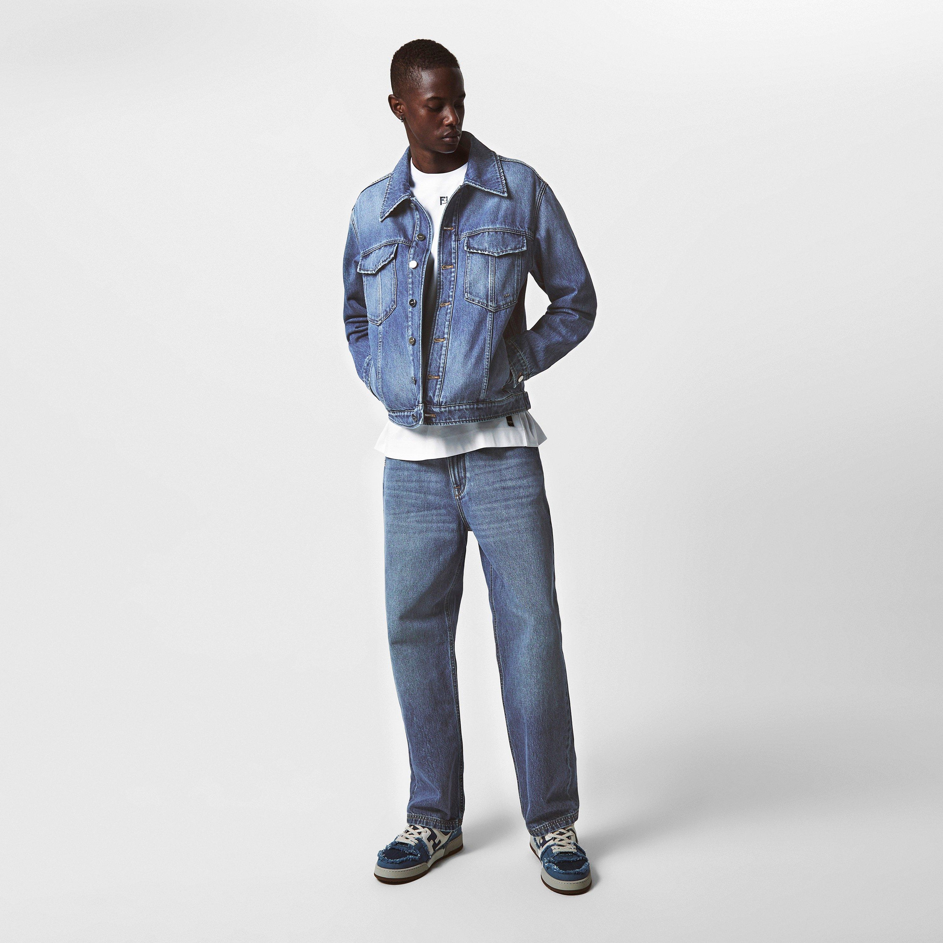 Blue - Fendi - Men's Cotton Long Sleeve 6 Pocket Denim Jacket - 6