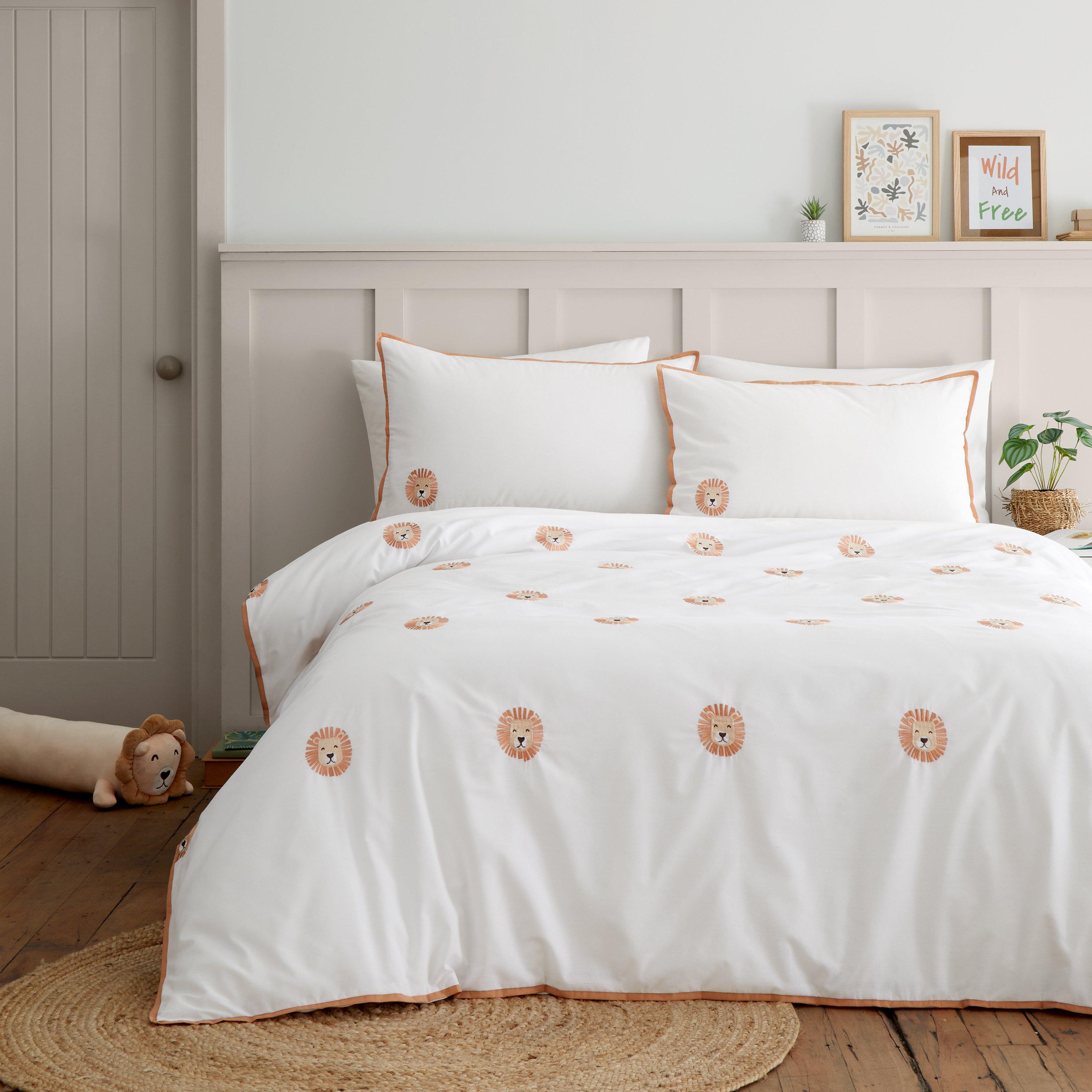 White - Catherine Lansfield - Embroidered Lions Duvet Cover Set - 1