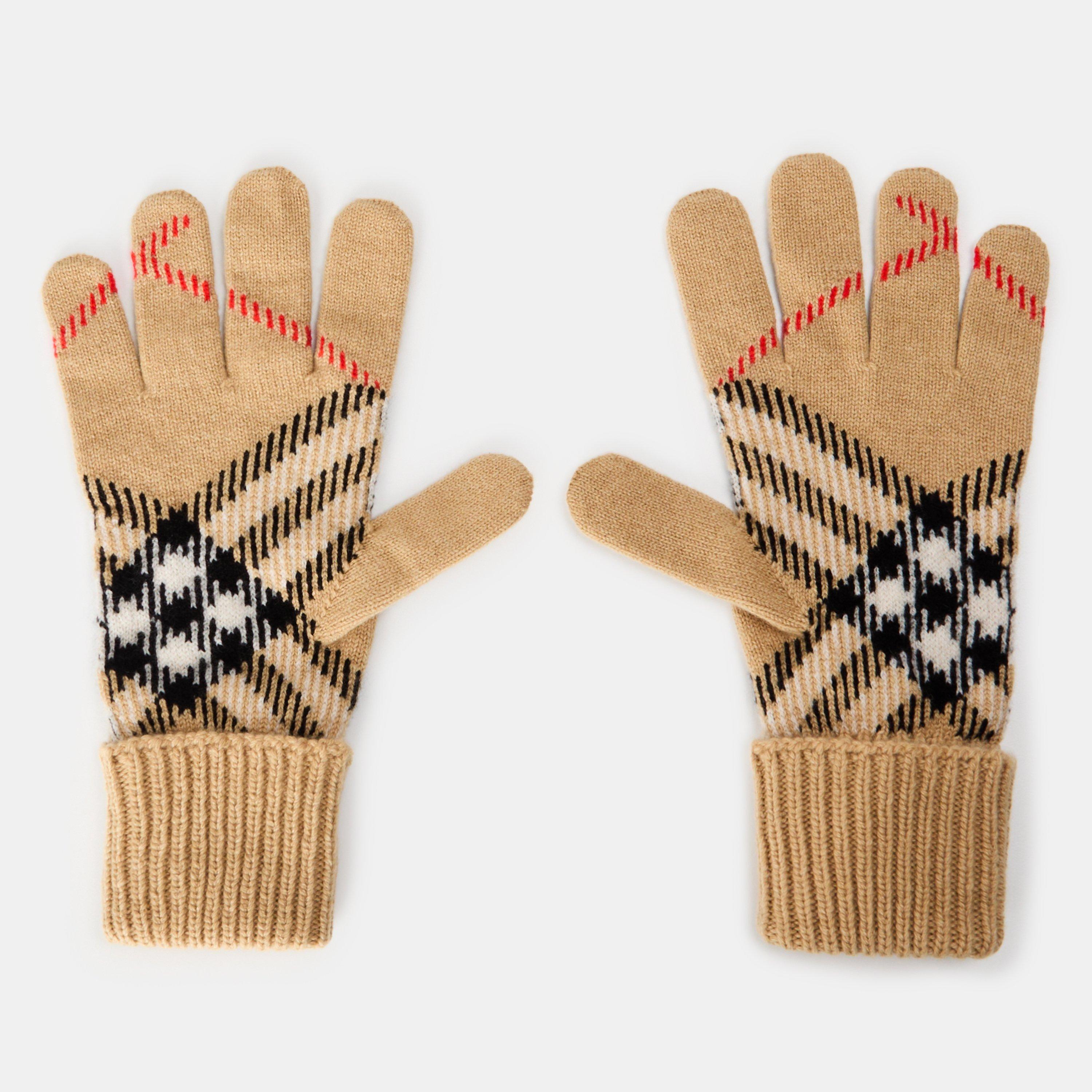 Sand - Burberry - Adults Burb Check Fleece Gloves - 2